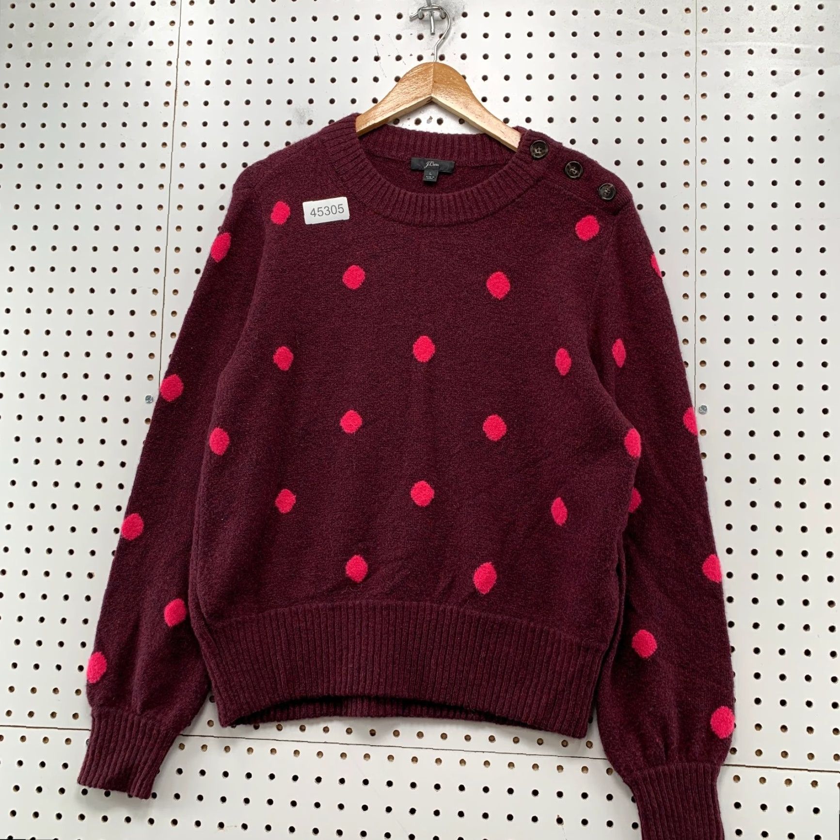 J.Crew J.CREW Wool Sweater Womens Large Burgundy Polka Dot Merino Wool Alpaca Blend Pullover Knitting Crew Neck Casual Winter Fall Red Womens L Sweater Size L / US 10 / IT 46 - 2 Thumbnail