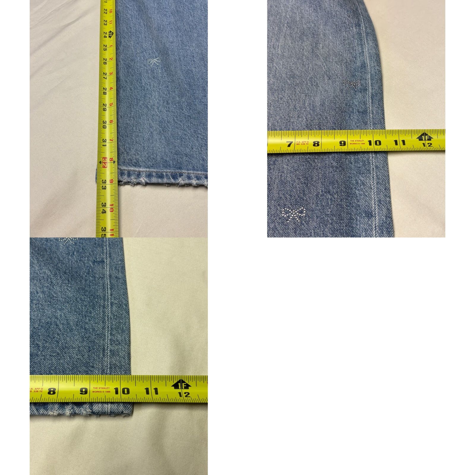 Lucky Brand Lucky Brand Lucky Legend Baggy Wide Leg Jeans Rhinestone Bow 32x32 NWT Women Blue Denim 26 5-Pocket Distressed Vintage Bohemian Size 26" / US 2 / IT 38 - 10 Thumbnail