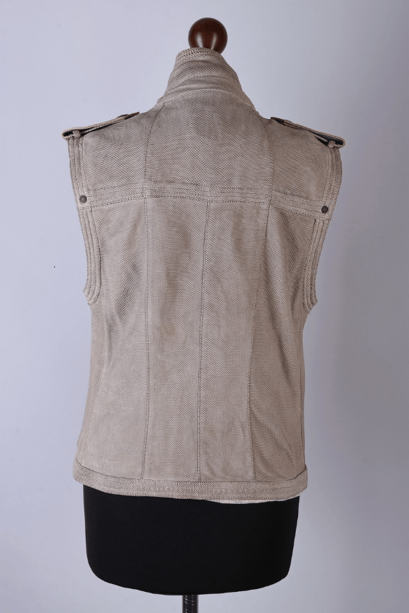 Santacroce Women's Santacroce Italian Leather Gilet Vest Beige Size XS Size XS / US 0-2 / IT 36-38 - 3 Thumbnail