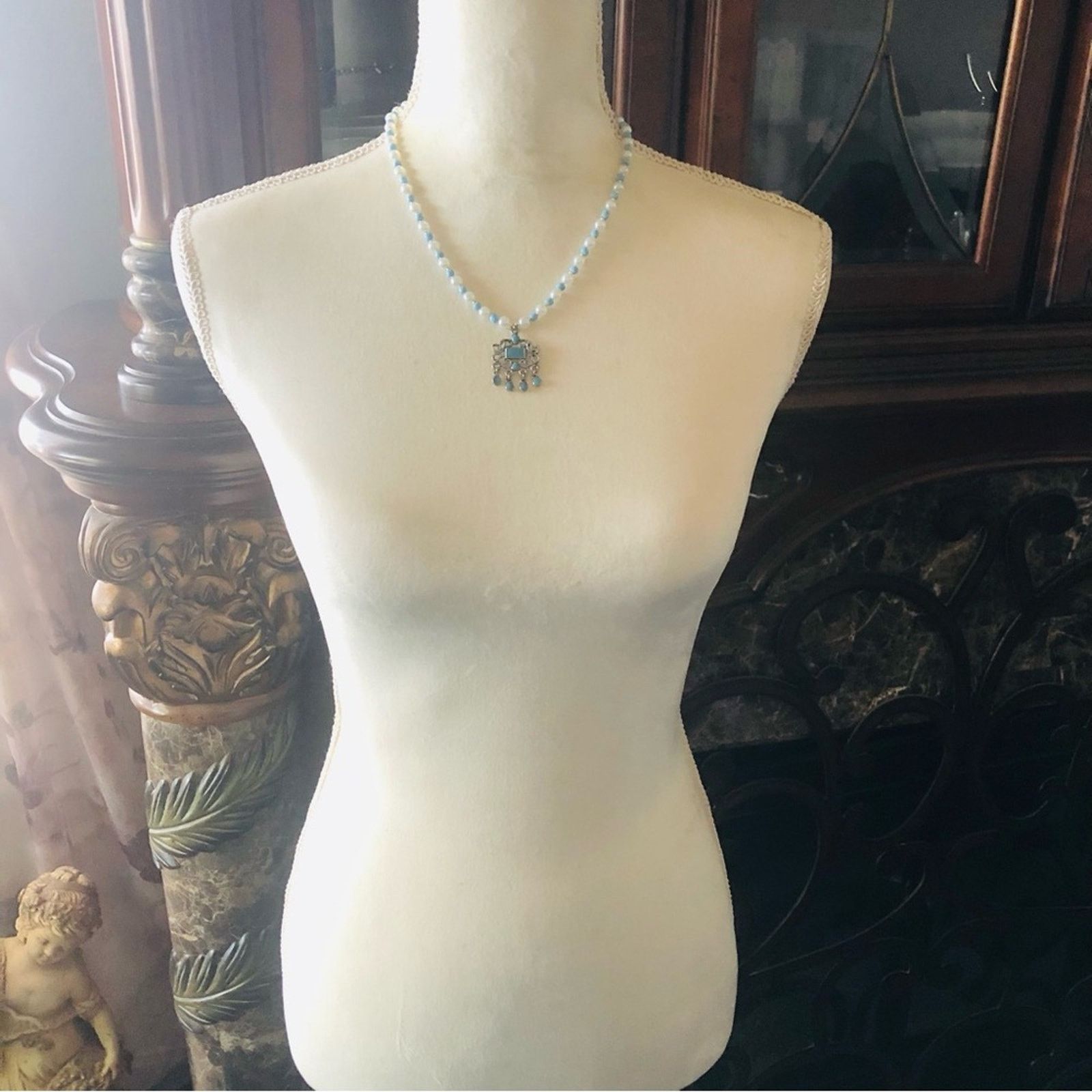 Handmade Handcrafted repurpose turquoise enamel Pearl necklace Size ONE SIZE - 6 Thumbnail