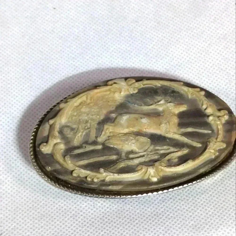 Vintage Soapstone Gray Belt Buckle Deer Jumping over a log 1970s Size ONE SIZE - 1 Thumbnail