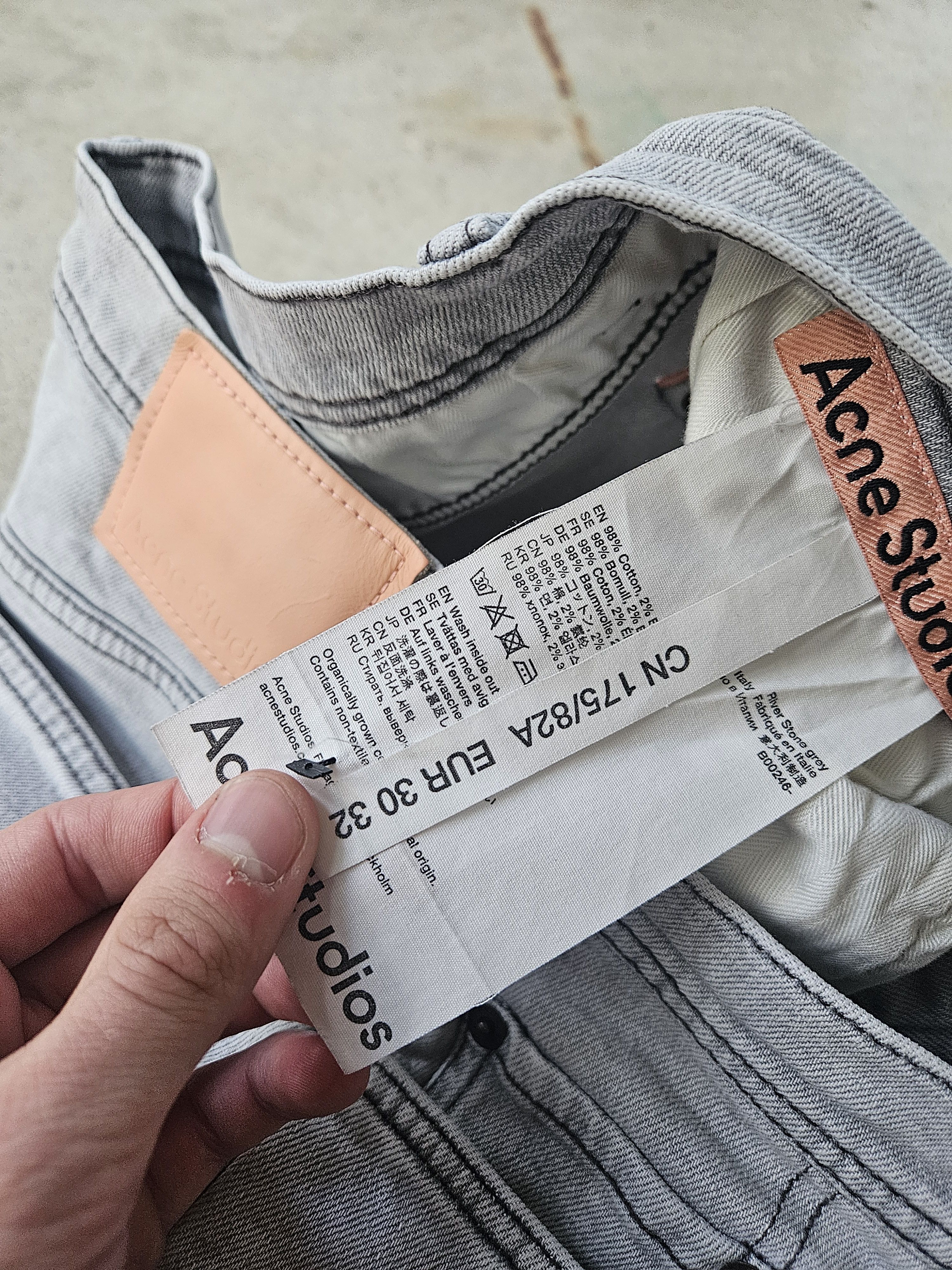 Acne Studios River Stone Grey Leather Back Patch Denim Jeans Size US 30 / EU 46 - 9 Thumbnail
