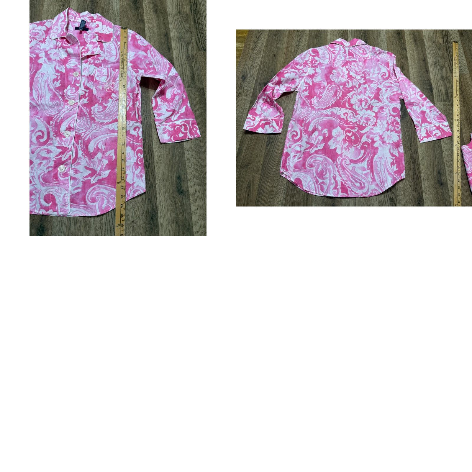 Chaps CHAPS Outfit Women's Medium Pink White Long Sleeve Button Up Shirt Capris Pants Pajamas PJs Size M / US 6-8 / IT 42-44 - 10 Thumbnail