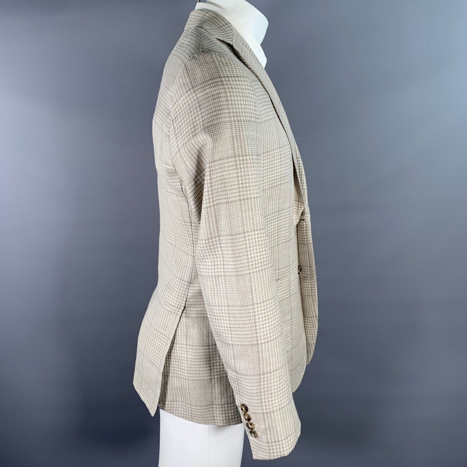 Other ATELIER MUNRO 38 Beige Glen Check Notch Lapel Sport Coat Size 38R - 3 Thumbnail