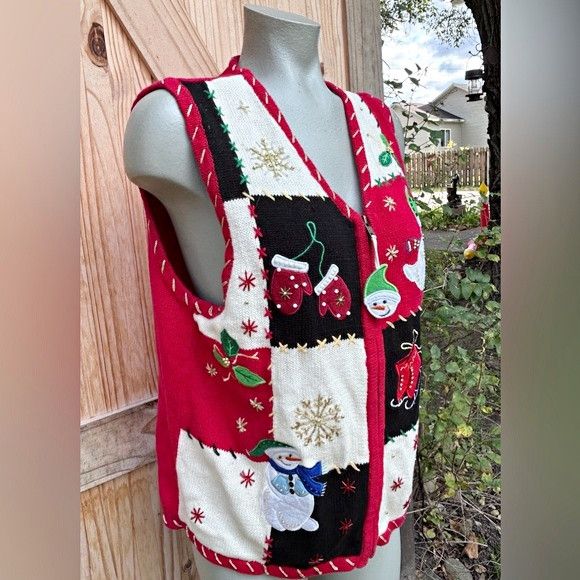 Other Vintage 90s White Stag Patchwork Christmas Sweater Vest Size M / US 6-8 / IT 42-44 - 2 Thumbnail