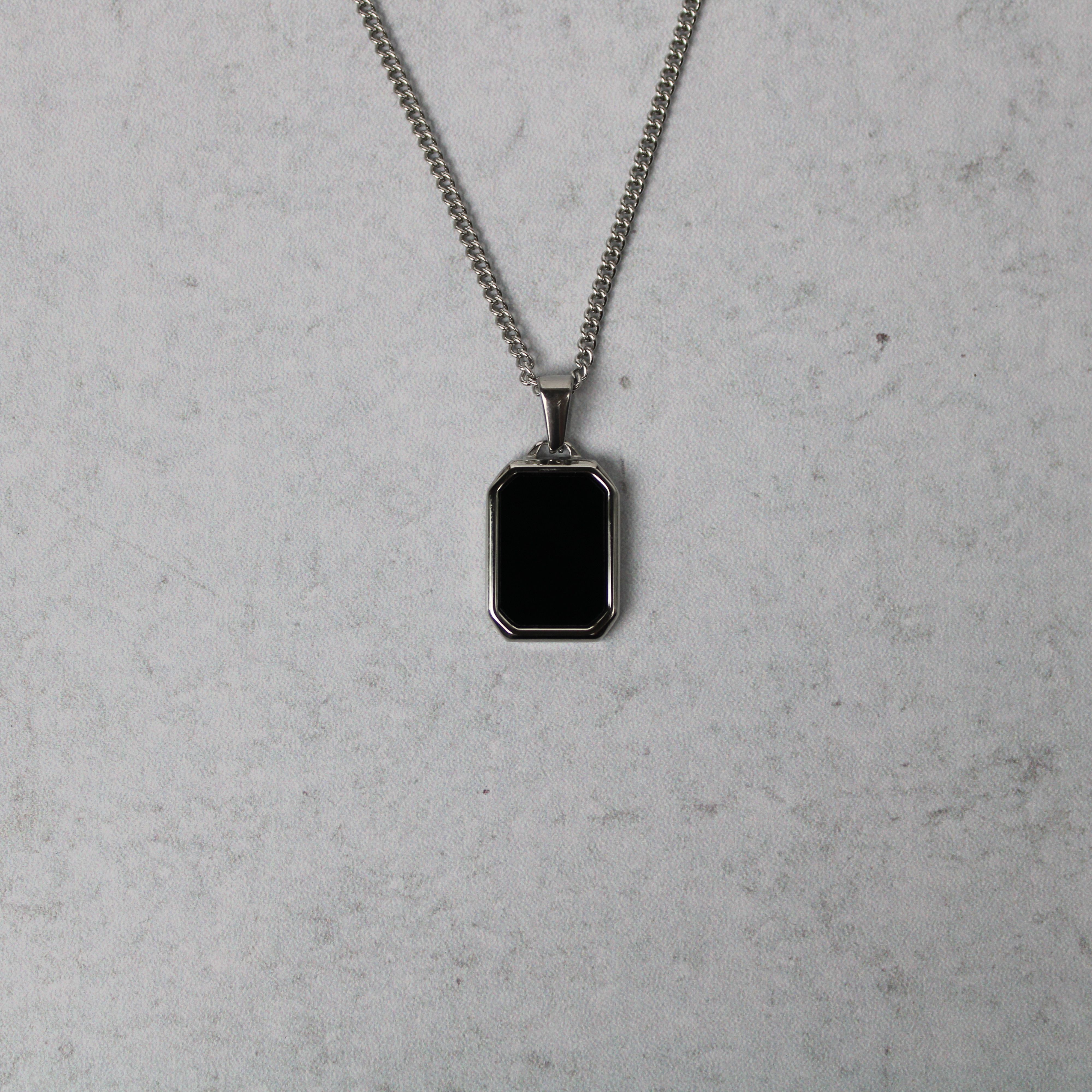 Jewelry Silver Onyx Pendant Chain Necklace Size ONE SIZE - 2 Thumbnail