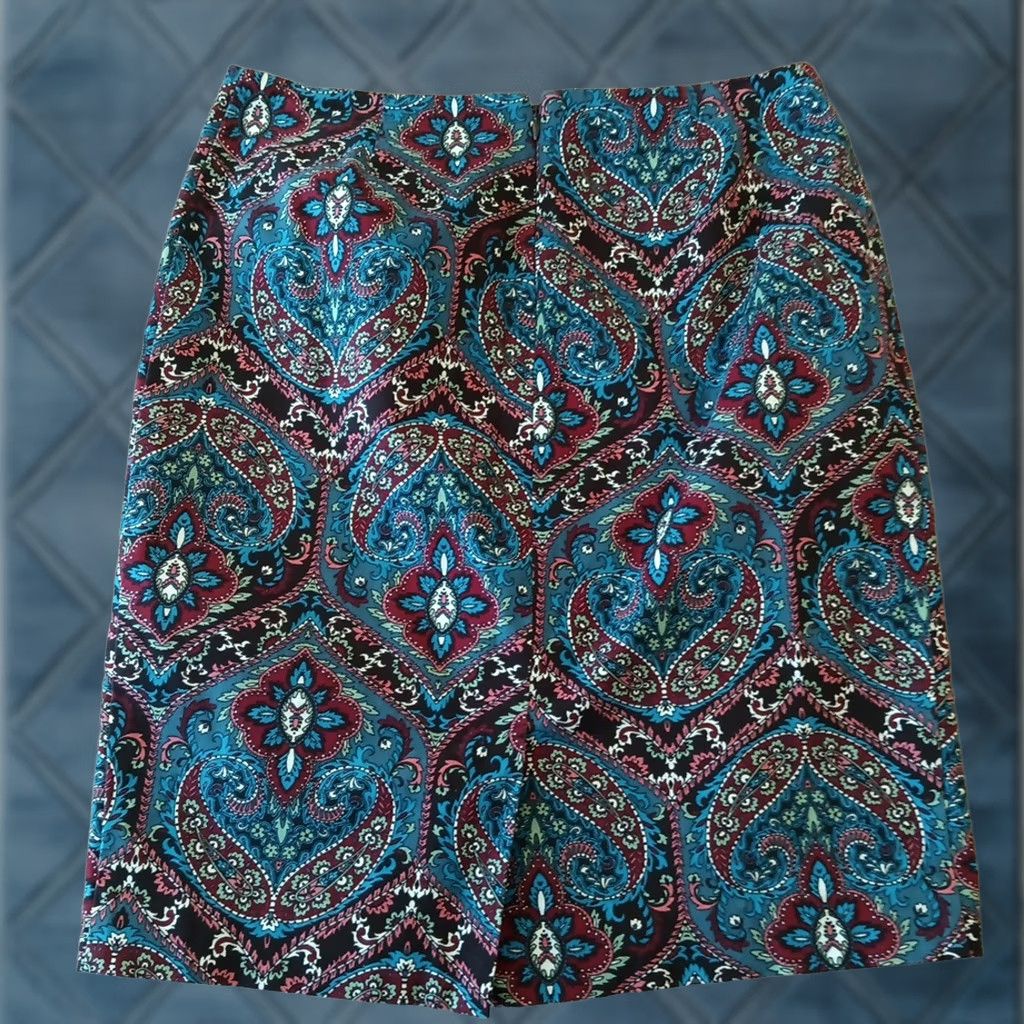 Talbots Talbots Skirt Petites 6P Blue Paisley Knee Length Pencil Lined Slit Women XS? Size 28" / US 6 / IT 42 - 1 Thumbnail