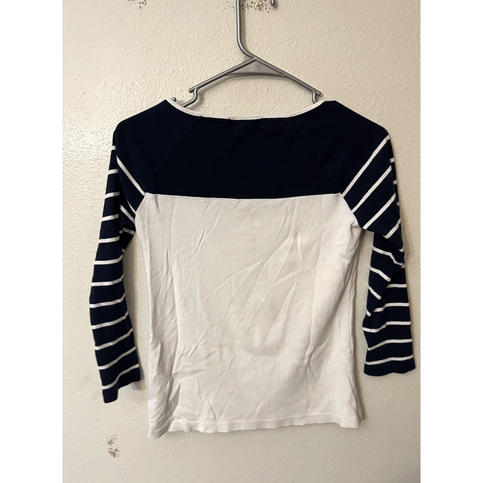 Ralph Lauren Ralph Lauren Shirt Navy Blue & White PM Nautical Stripe 100% Cotton Boatneck Pullover Women PM Shirt, Nautical, 3/4 Sleeve, Knit, Vintage? No. Size M / US 6-8 / IT 42-44 - 2 Thumbnail