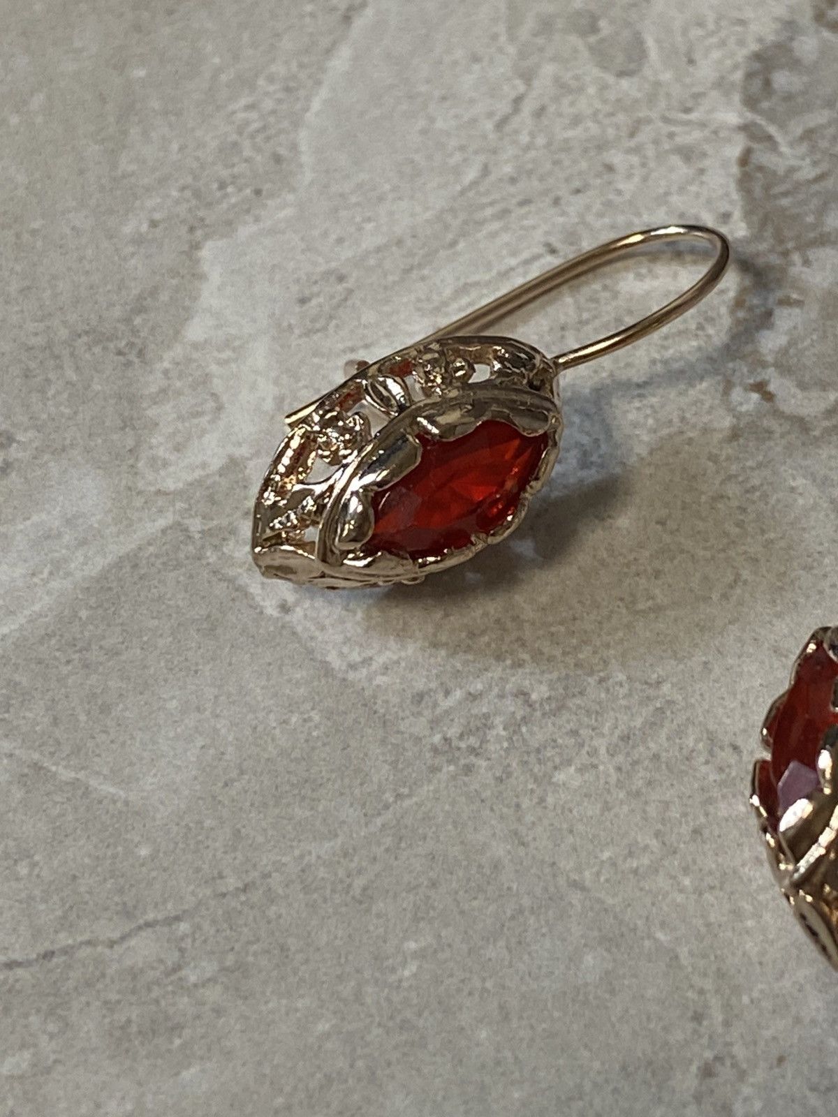Jewelry Vintage Filigree Marquise Red Stone Boho Earrings Gold Size ONE SIZE - 2 Thumbnail