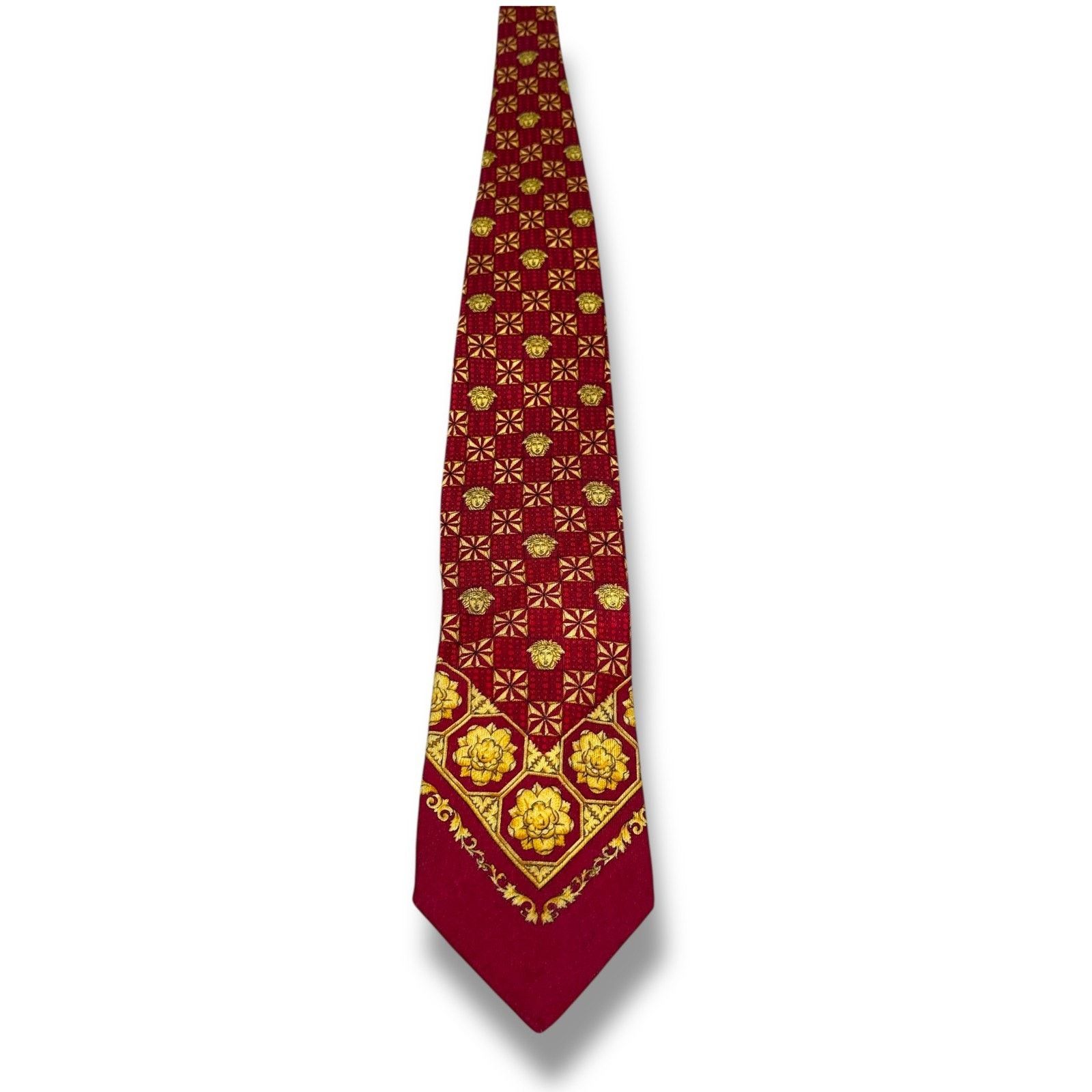 Vintage Gianni Versace Silk Neck Tie Red Gold 3.5” X 58”
