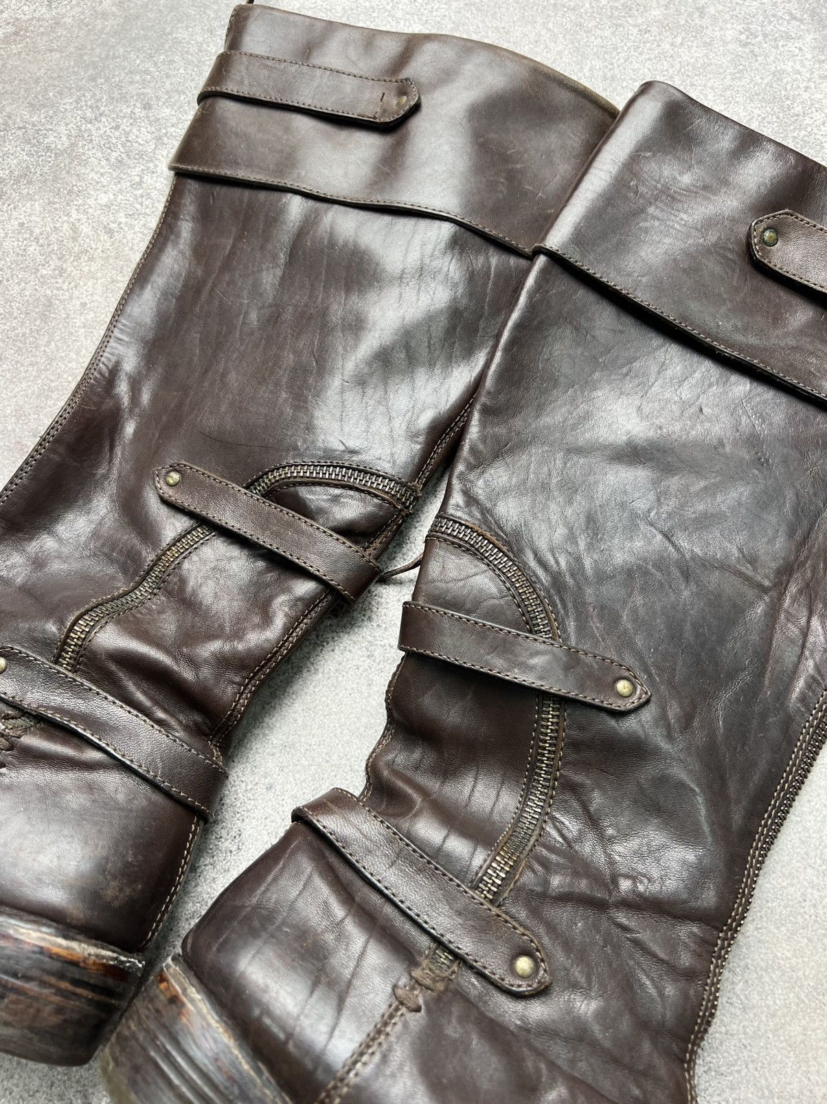 Guidi Vintage italian leather high knee belted boots with zips Size US 10 / IT 40 - 12 Thumbnail