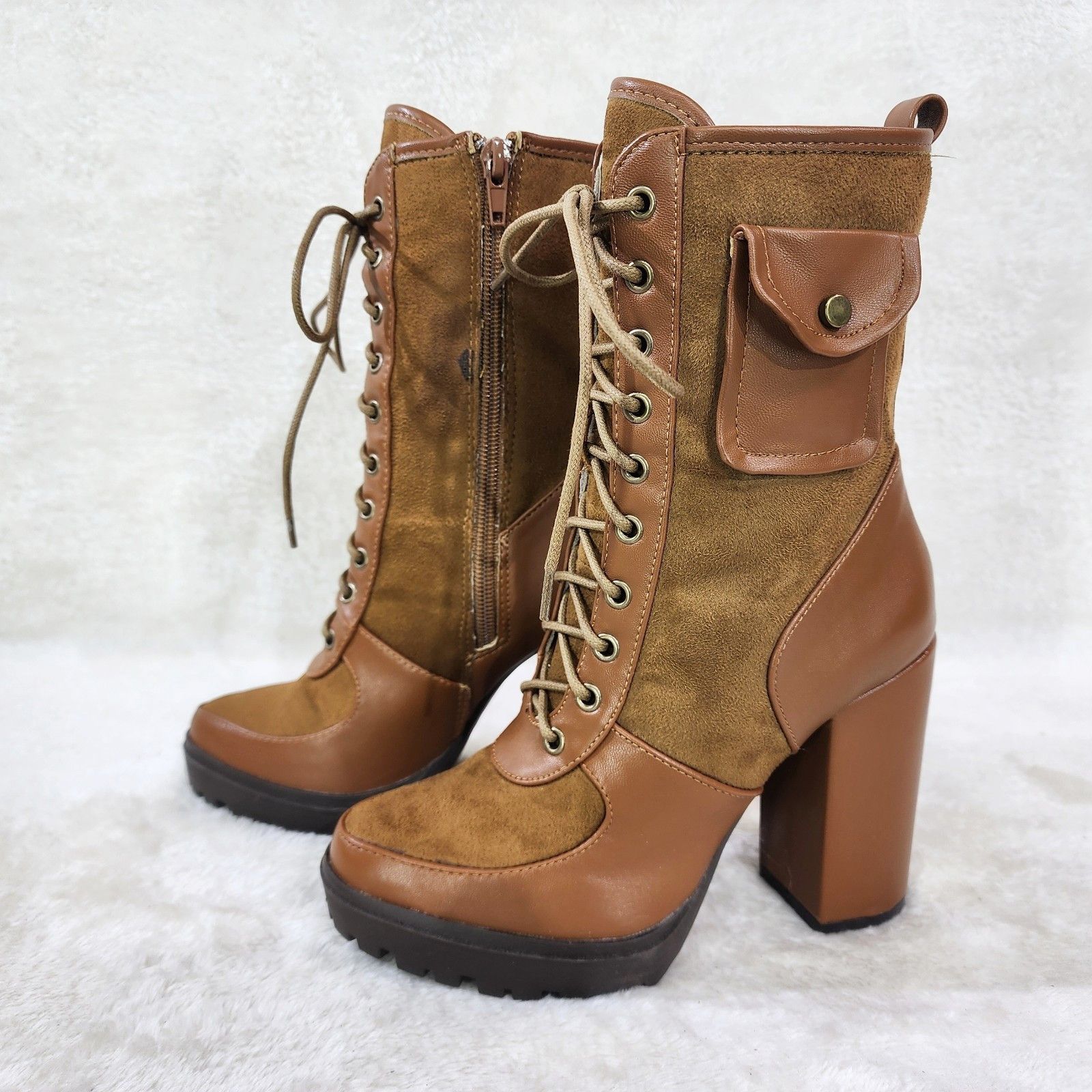 Other Park Ave Brown / Tan Faux Suede Chunky Platform High Heel An Size US 7.5 / EU 40-41 - 1 Thumbnail