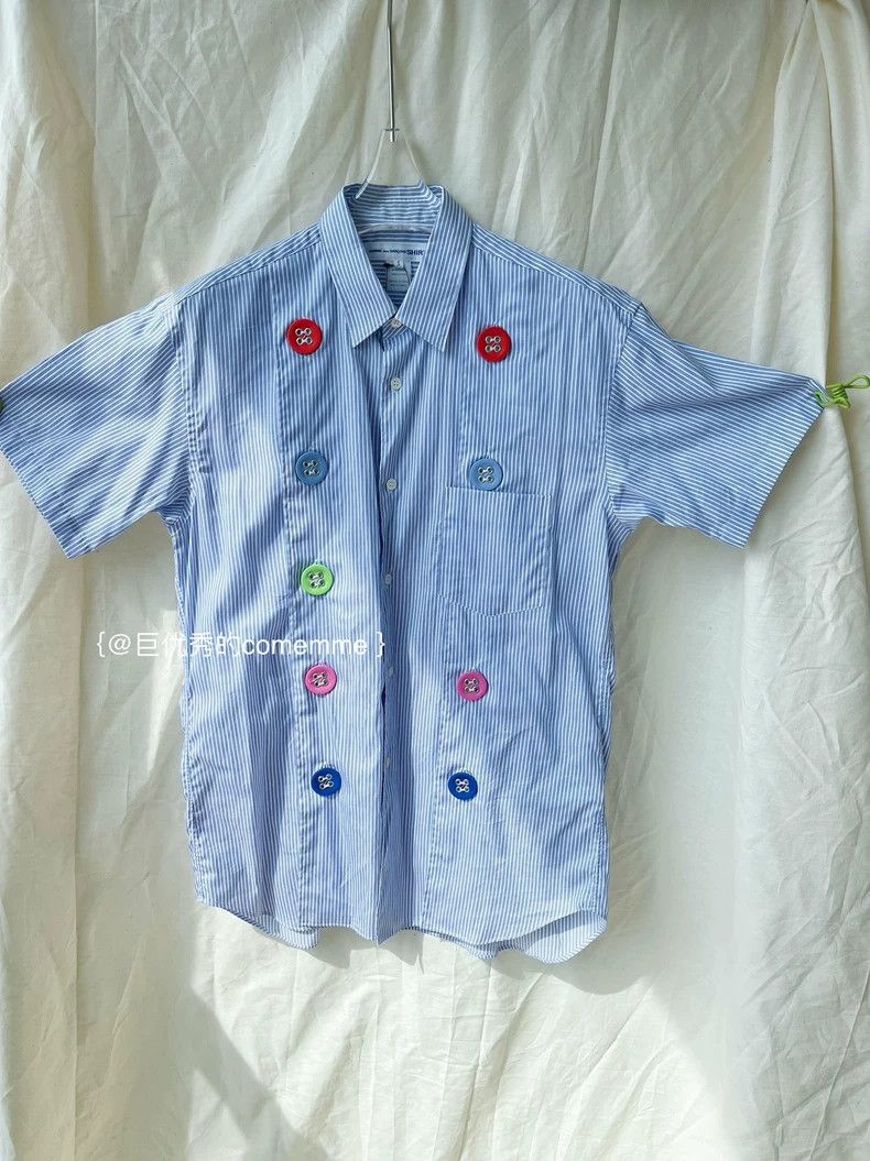 Comme des Garcons Comme Des Garcons Blue and white striped short sleeve shir Size S / US 4 / IT 40 - 1 Thumbnail