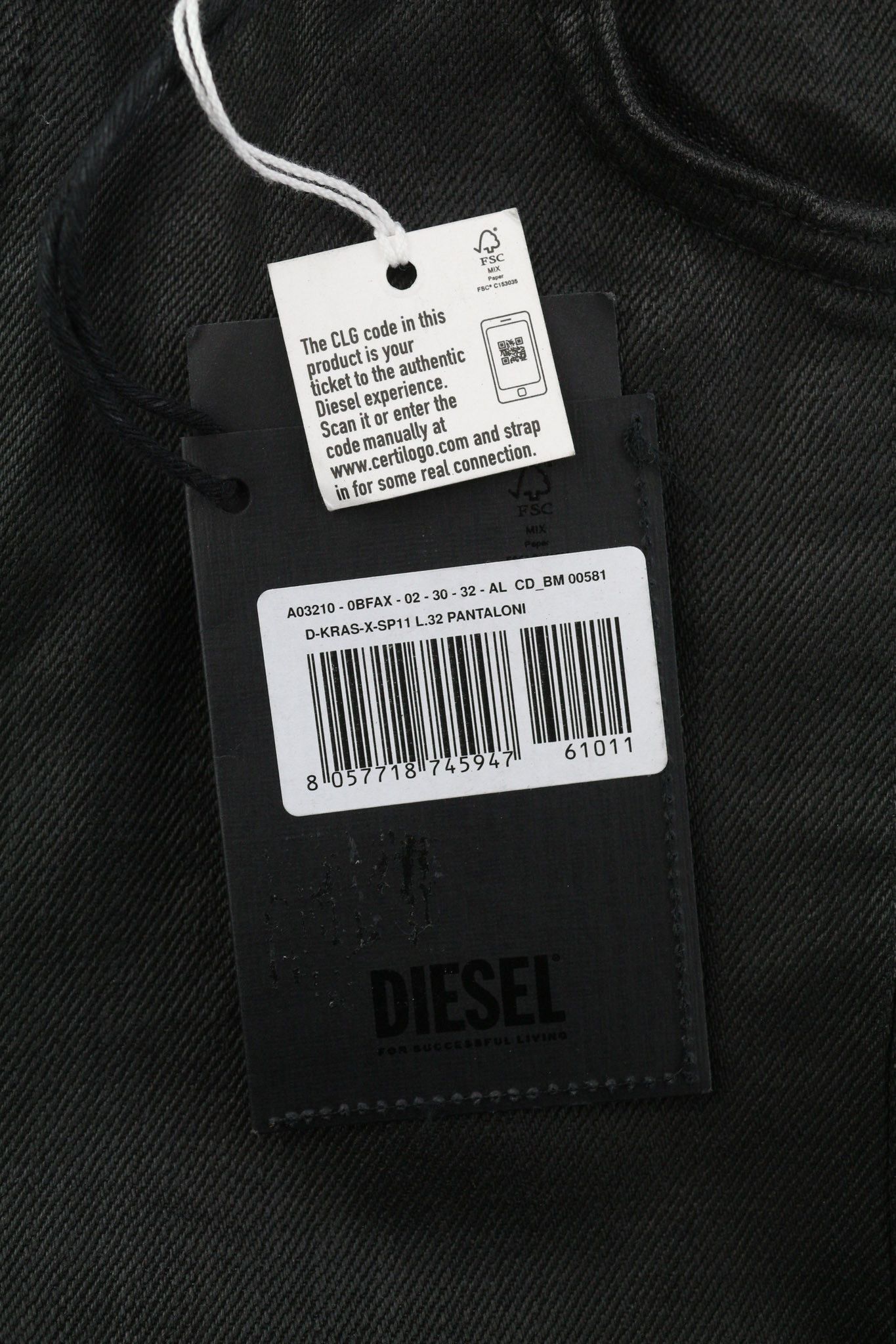 Diesel D-KRAS 0BFAX W30/L32 Black Slim Denim 40447 Size US 30 / EU 46 - 7 Thumbnail