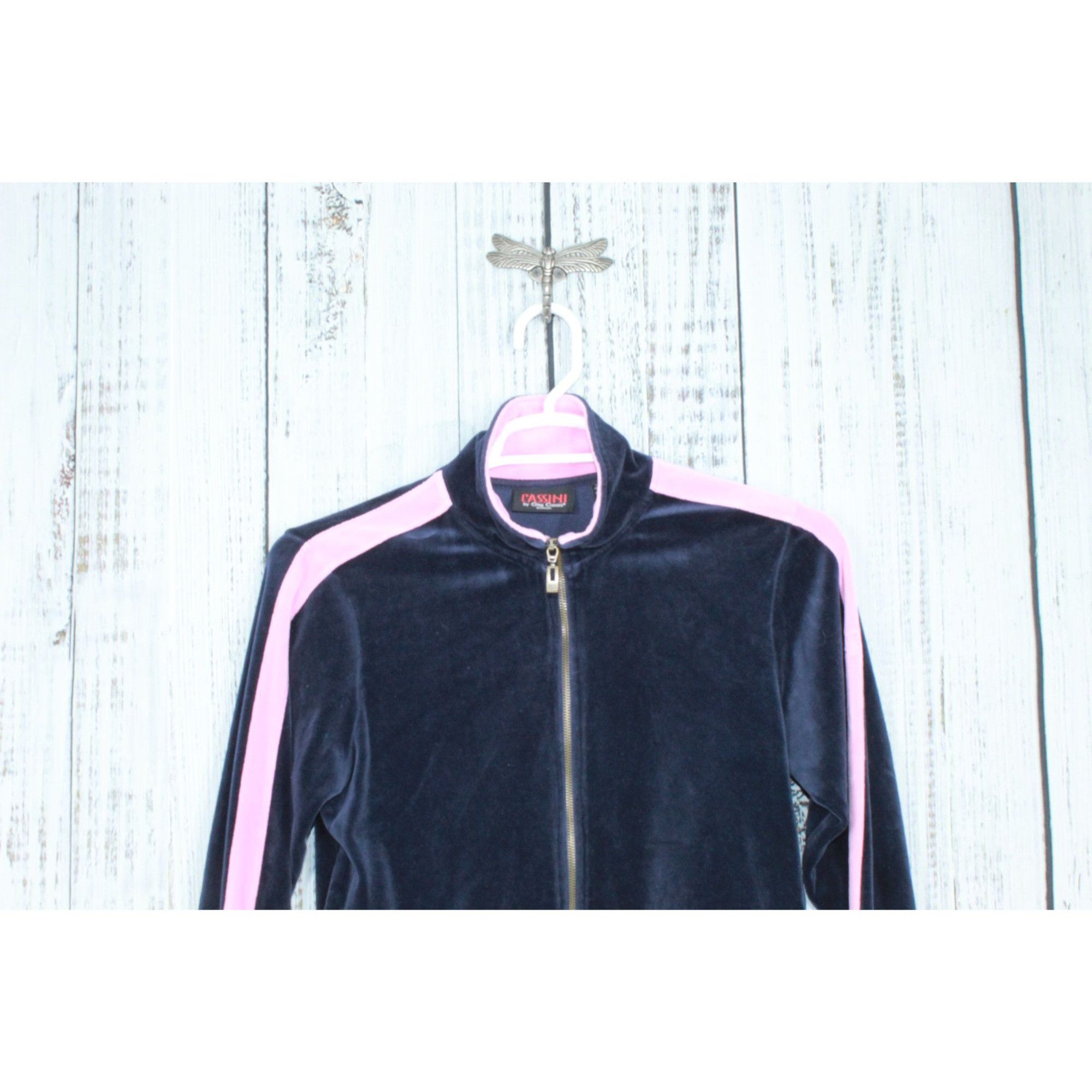 Oleg Cassini Cassini Blue Pink Velour Zip Up Track Sweater Size M / US 6-8 / IT 42-44 - 8 Thumbnail