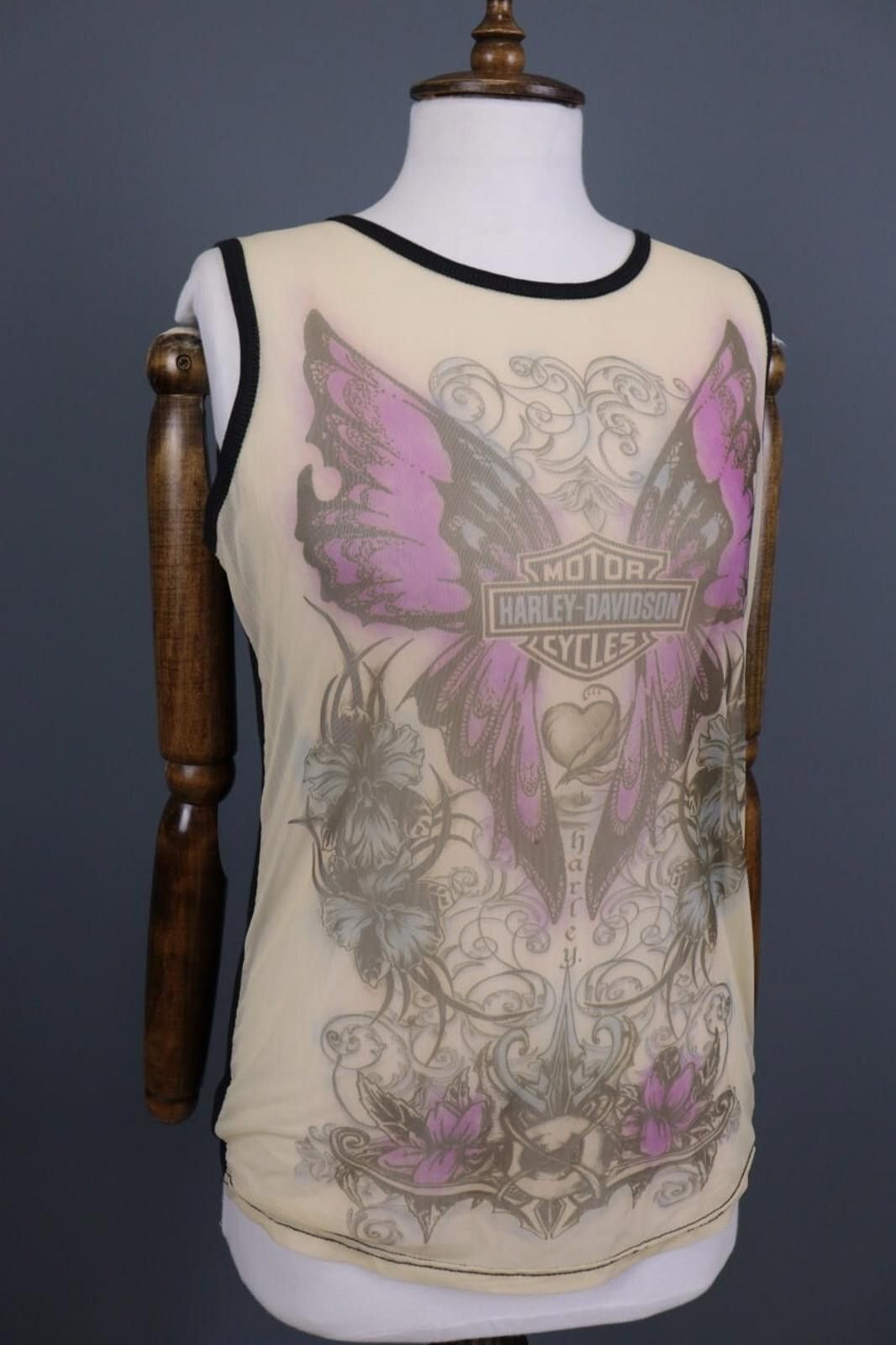 Designer Harley Davidson Beige Butterfly Top Tunic Shirt Size XL Size ONE SIZE - 7 Thumbnail
