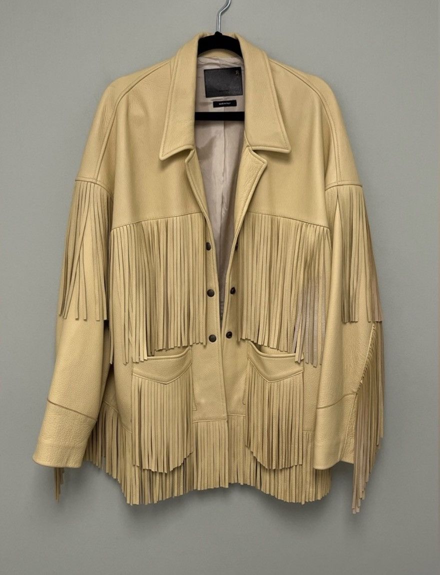 image of R13 Leather Fringe Jacket in Beige, Women's