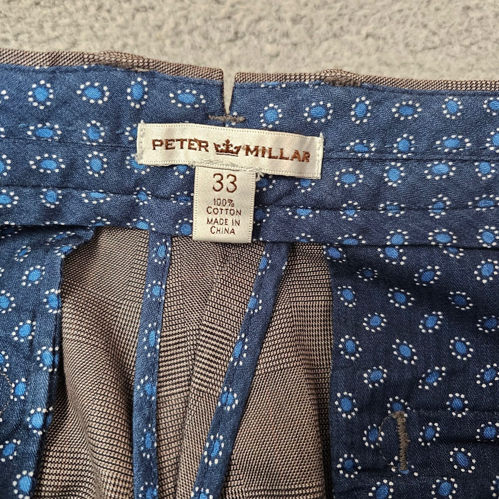 Peter Millar Peter Millar Dress Pants Mens 33 Taupe Glen Check Flat Front Straight Cotton Size US 33 - 3 Thumbnail