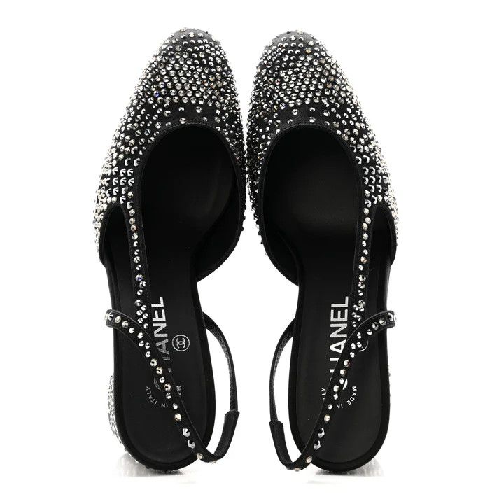 Chanel o1h1sh10526 Strass Cap Toe CC Slingback Pumps in Black Size US 9 / IT 39 - 2 Thumbnail
