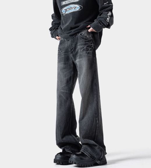 Japanese Brand × Jean Washed men's distressed wide-leg lightning pattern jeans Size US 32 / EU 48 - 2 Thumbnail