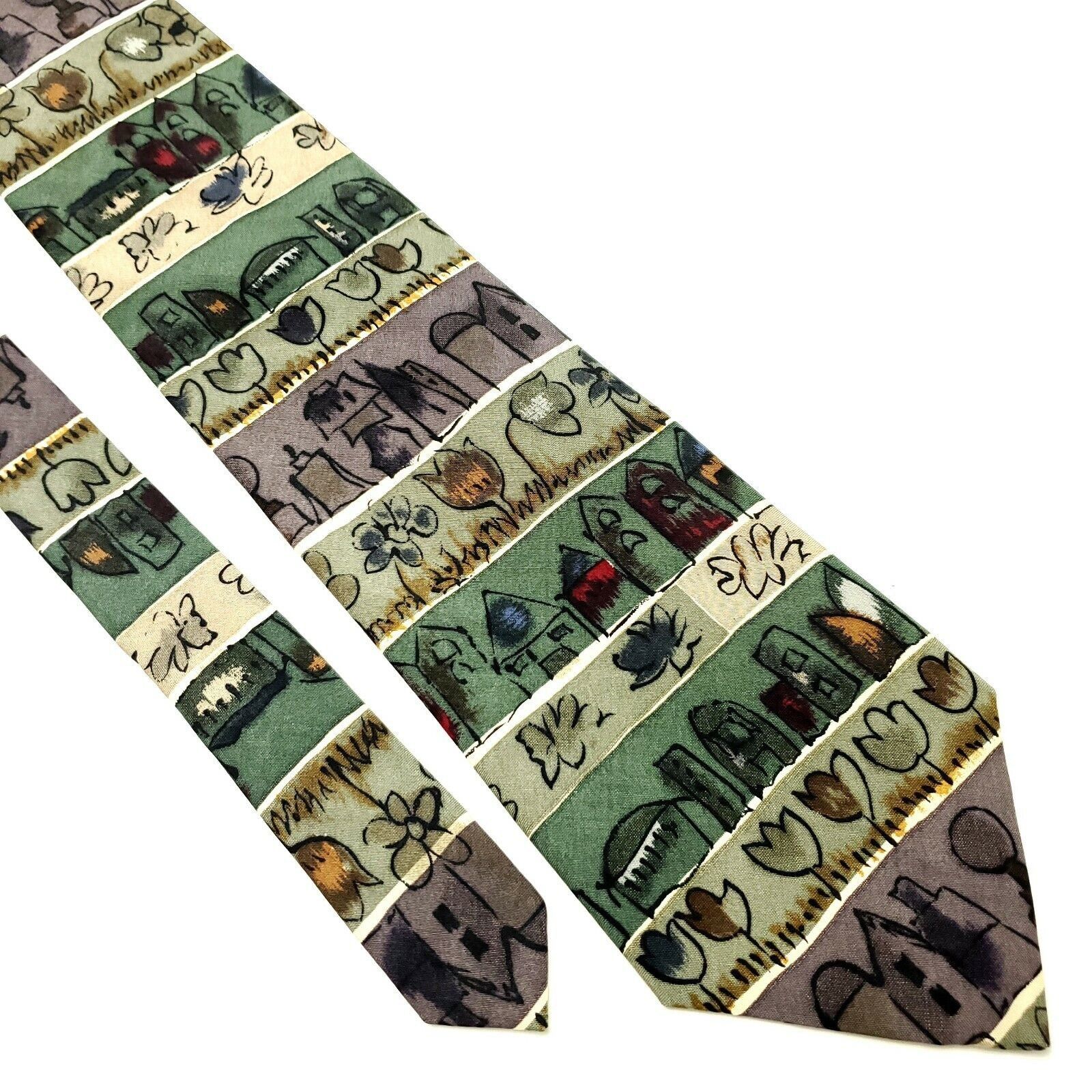 Vintage MBP Silk Tie Novelty Print Wine Floral Green Wide Size ONE SIZE - 1 Thumbnail