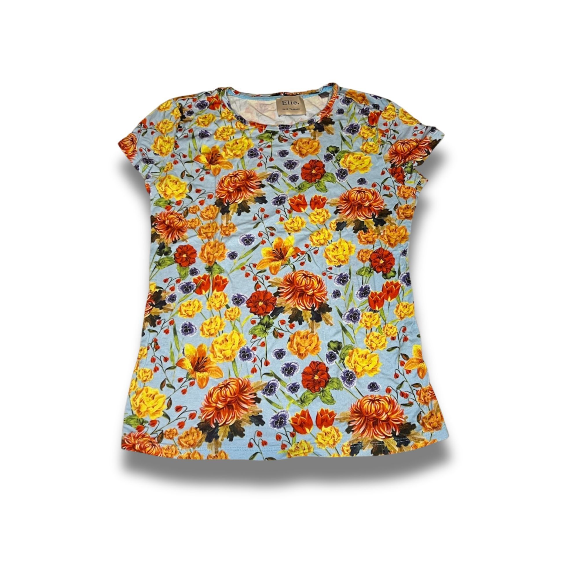 Elie Tahari Elie Tahari Womens Floral Print T-Shirt Blouse Short Sleeve Size M / US 6-8 / IT 42-44 - 2 Thumbnail
