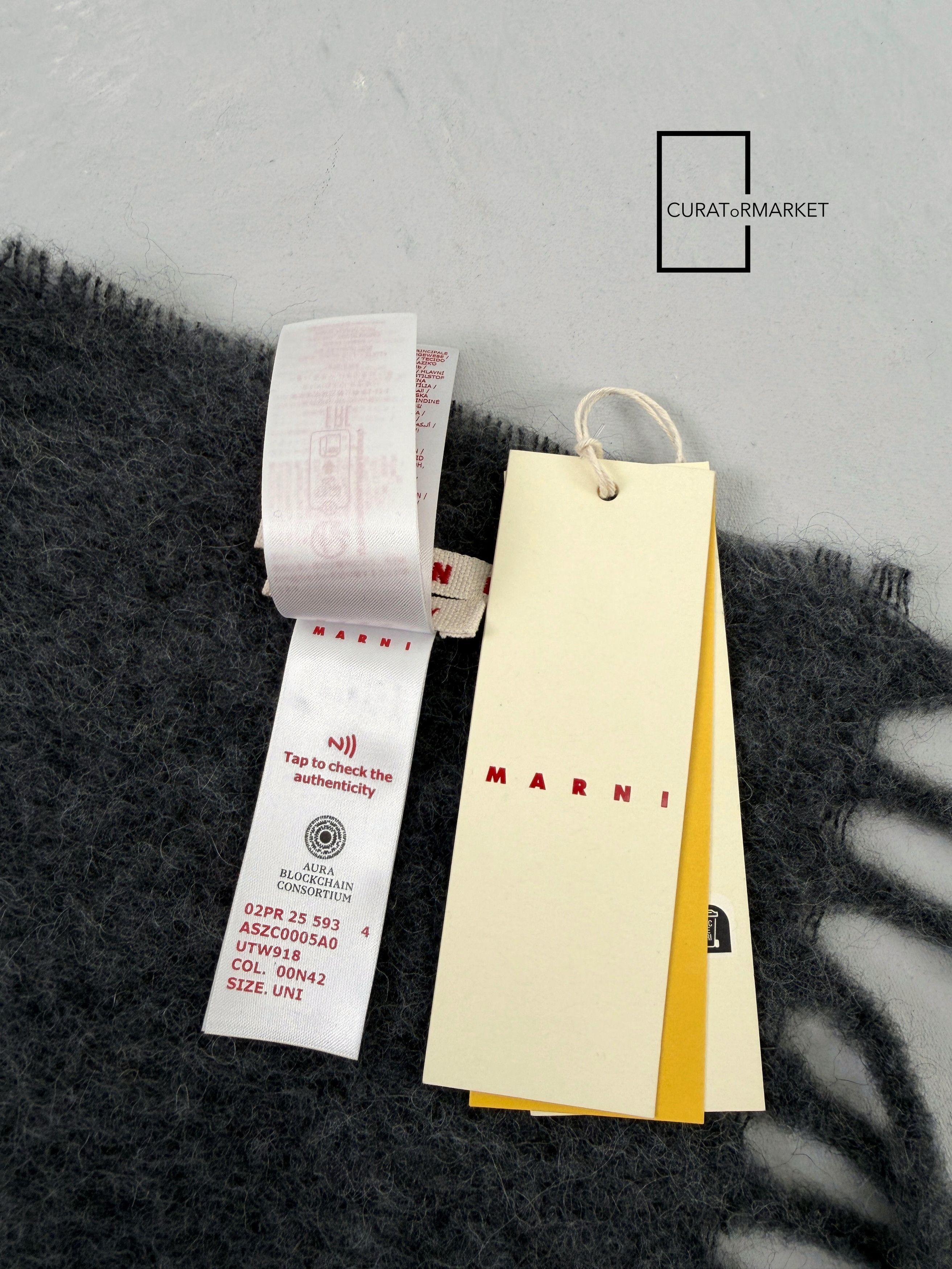 Marni Embroidered Logo Alpaca Felted Wool Classic Gray Scarf FW25 Size ONE SIZE - 8 Thumbnail