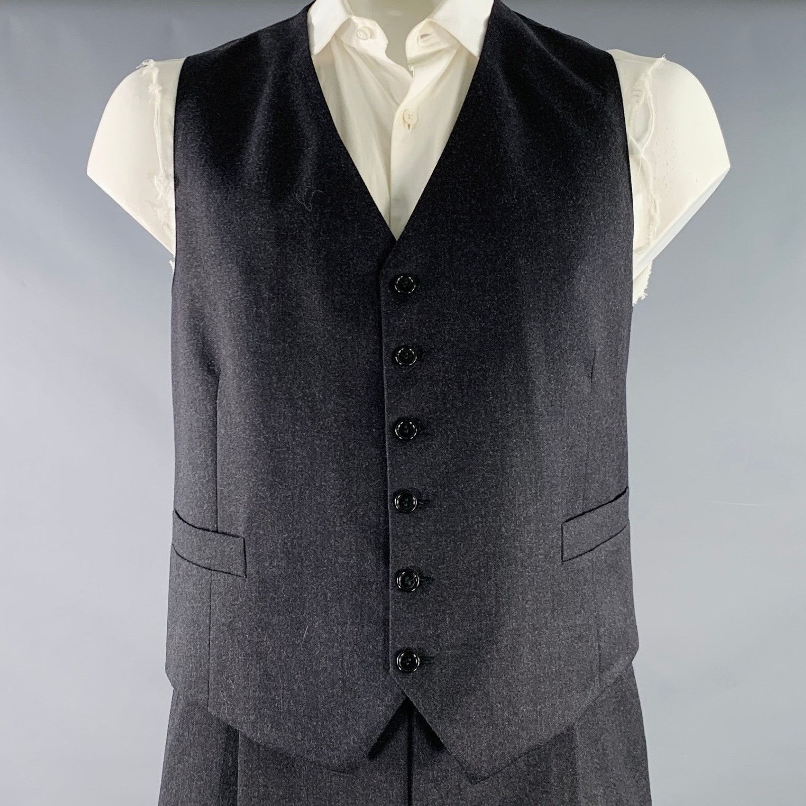 Valentino Size 43 Regular Grey Charcoal Virgin Wool Notch Lapel Suit Size 44R - 4 Thumbnail