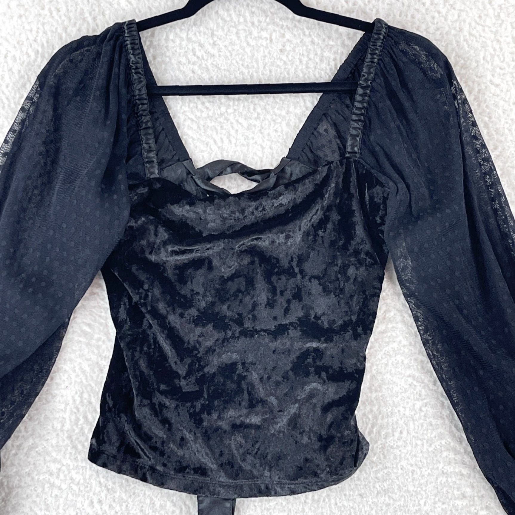 Anthropologie Porridge Black Velvet Lace Tie-Back Bodice Shirt Womens Small Size S / US 4 / IT 40 - 2 Thumbnail