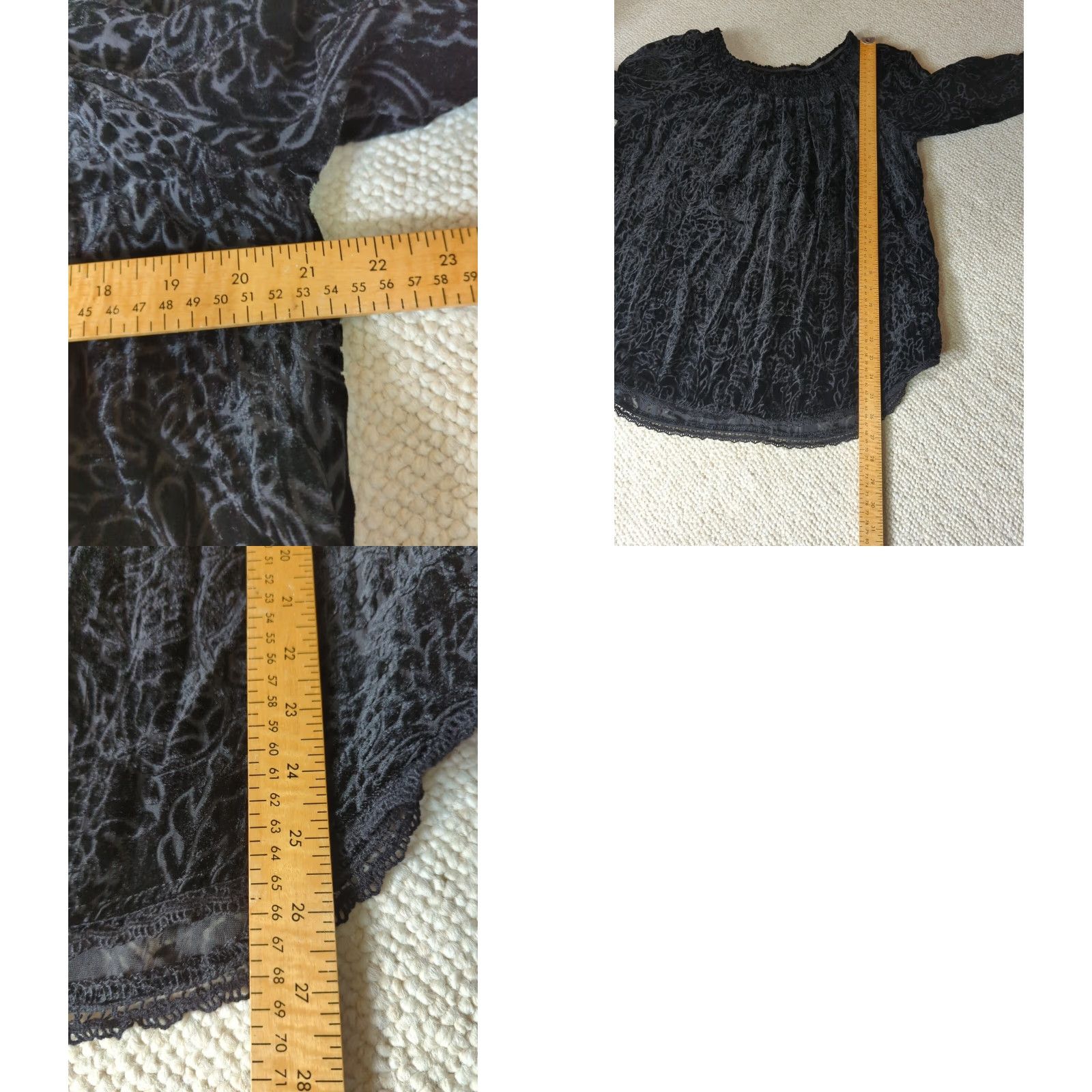 Vintage Knox Rose Black Burnout Velvet Long Sleeve Top Balloon Sleeve Round Neck Floral Flocked Velvet Blouse Women L Pullover Fashion Casual Party/Cocktail Size L / US 10 / IT 46 - 8 Thumbnail
