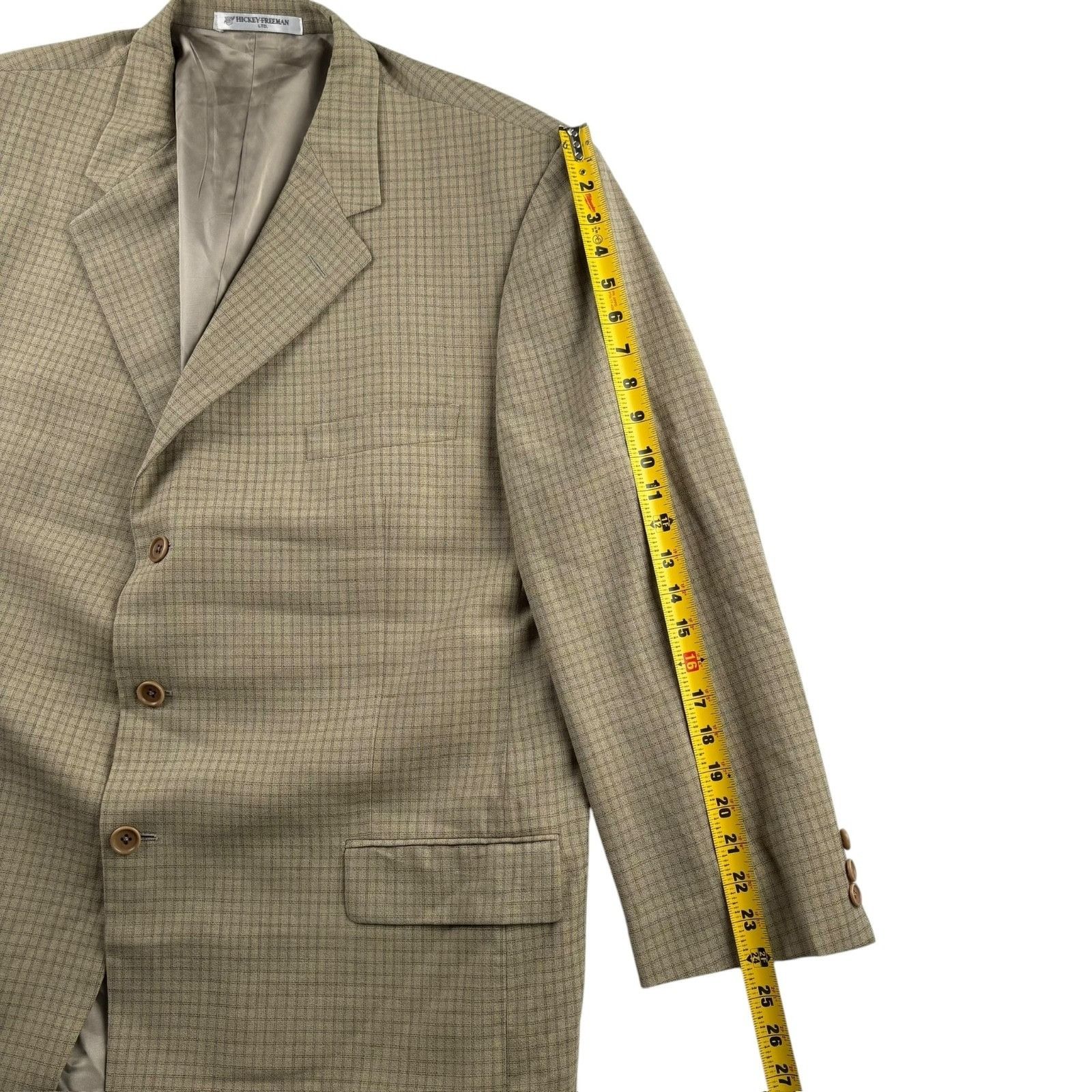 Hickey Freeman VTG Hickey Freeman Men’s 100% Wool Plaid Blazer Jacket Tan • Size 48L - 8 Thumbnail