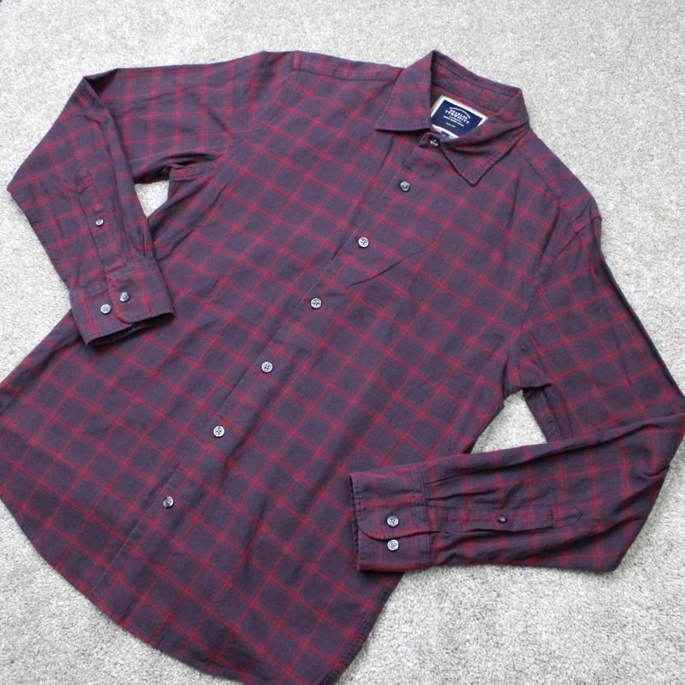 Charles Tyrwhitt Charles Tyrwhitt Shirt Mens Large Purple/Red Slim Fit Cotton/Lyocell Long Sleeve Button-Up Shirt Size US L / EU 52-54 / 3 - 3 Thumbnail