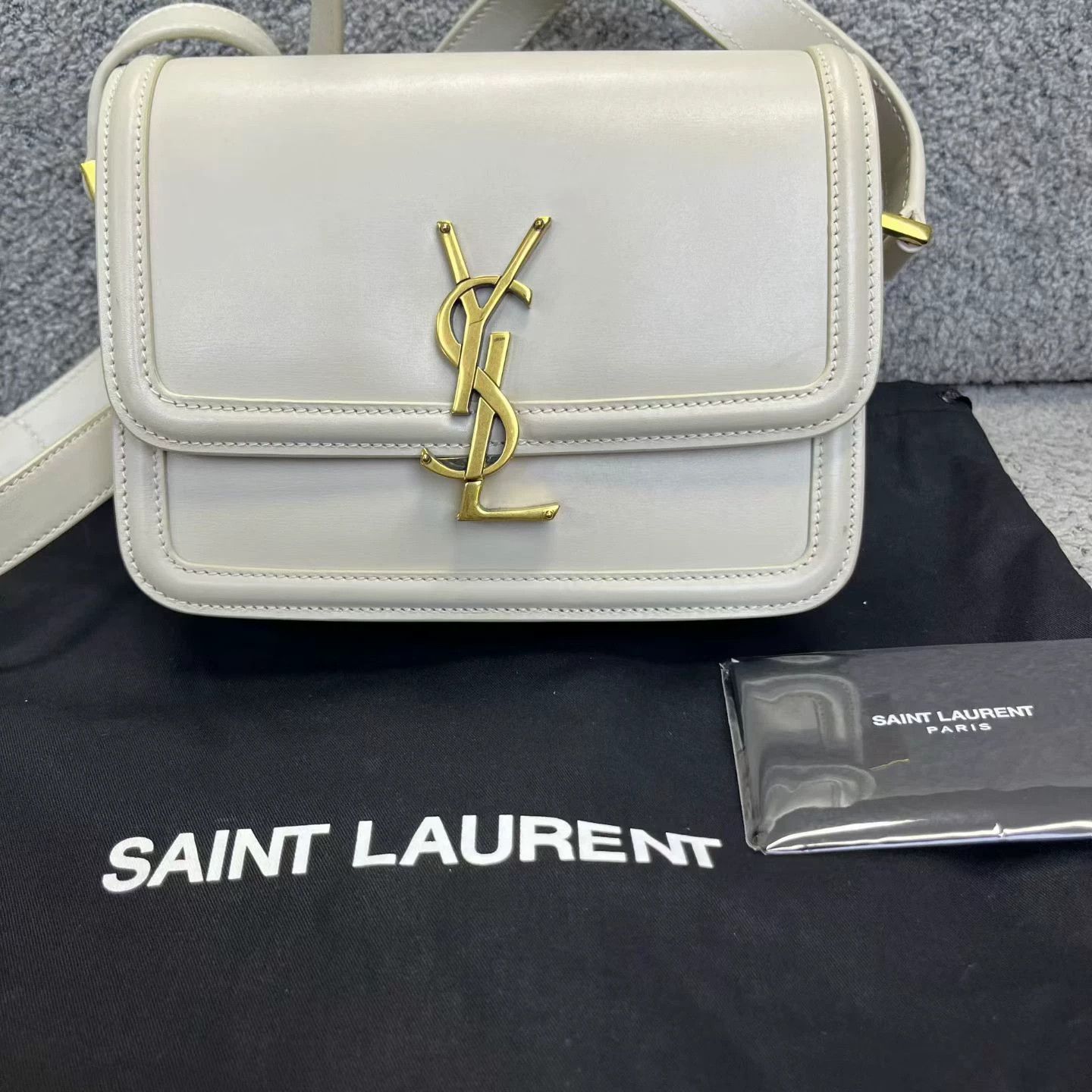 Saint Laurent Paris Saint Laurent White Mini Distressed Gold Logo Shoulder Bag Size ONE SIZE - 7 Thumbnail