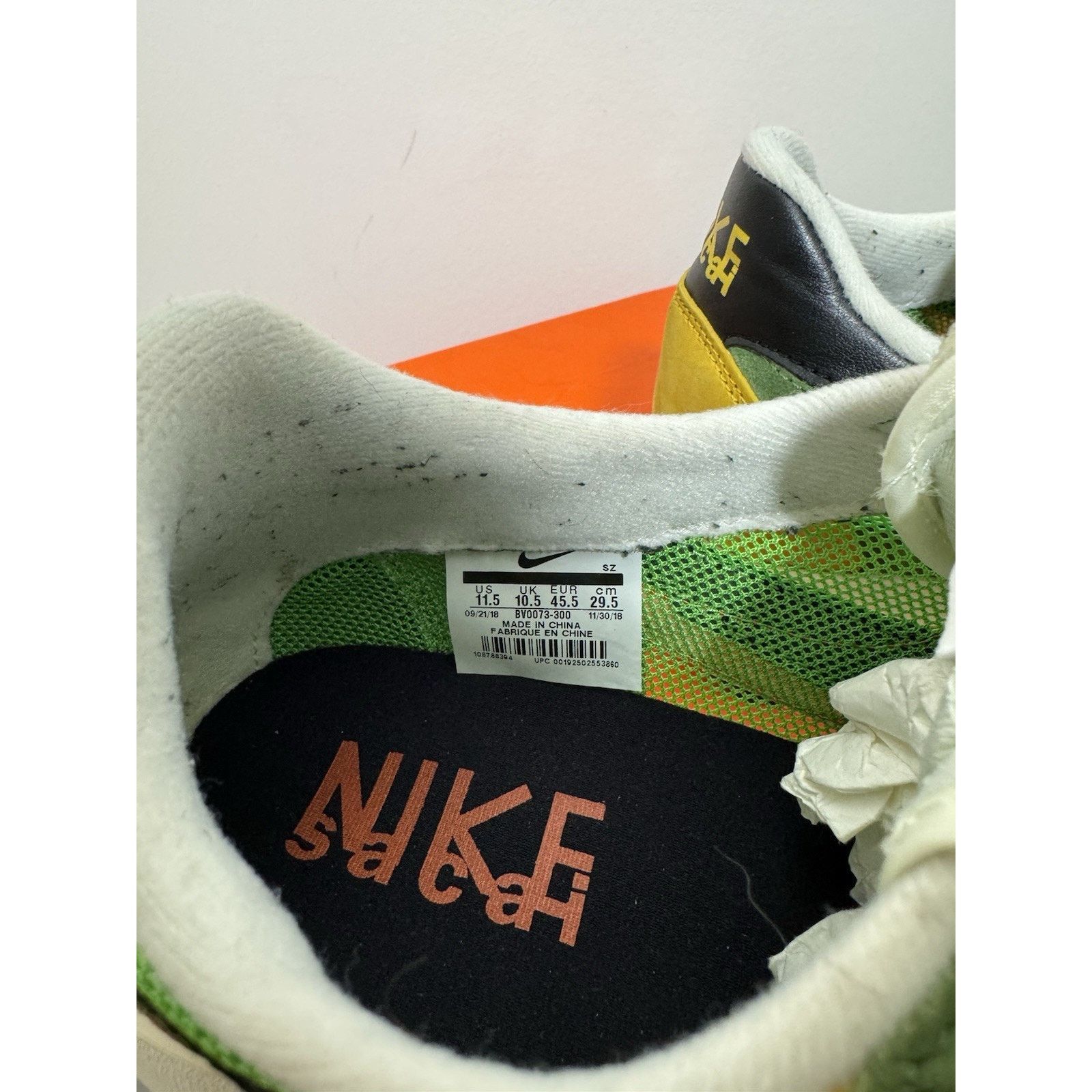 Nike Nike x Sacai Green Gusto Safety Orange LD Waffle Sneakers Size US 11.5 / EU 44-45 - 10 Thumbnail