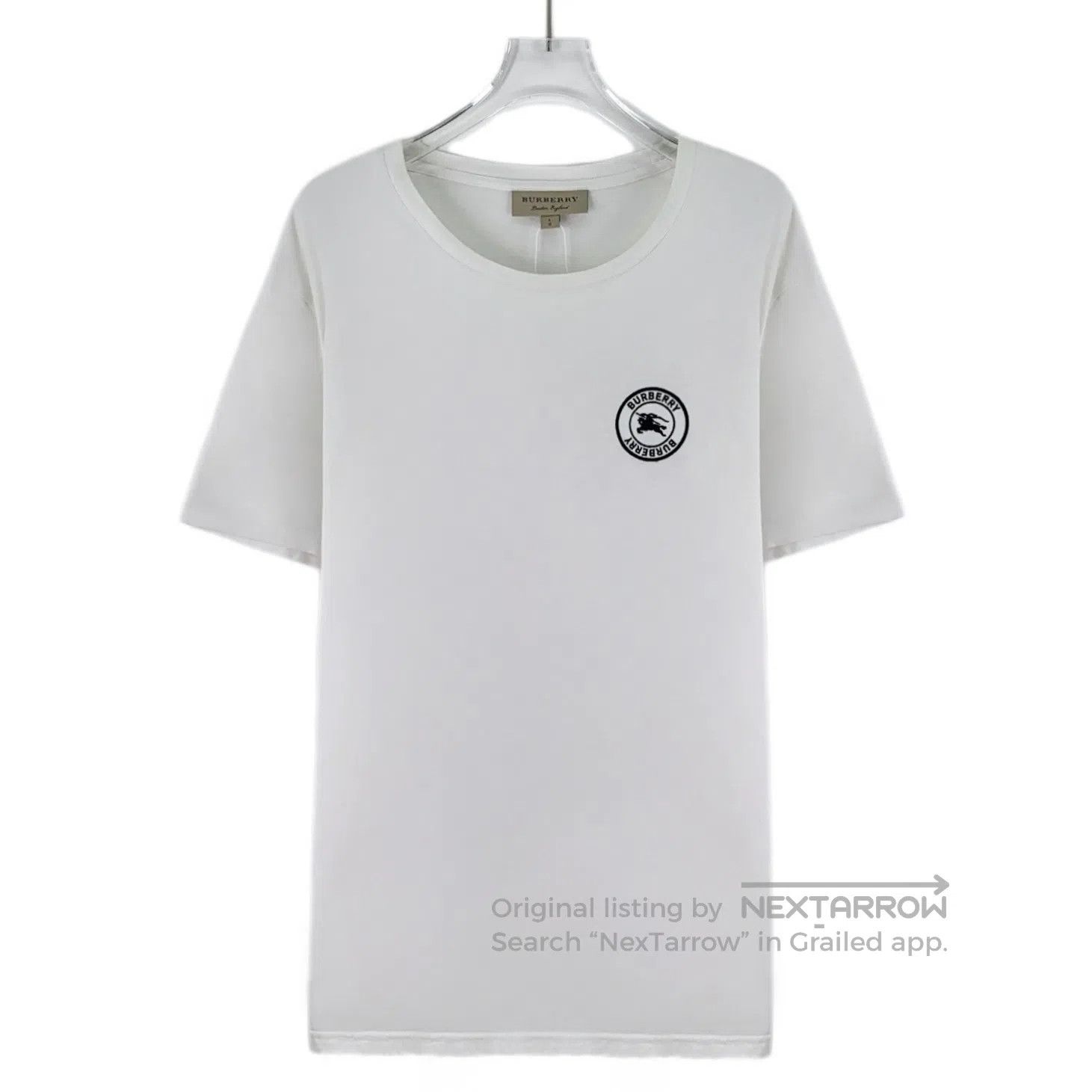Burberry Burberry White Logo Embroidered Cotton Round Neck Short-sl Size US L / EU 52-54 / 3 - 1 Thumbnail
