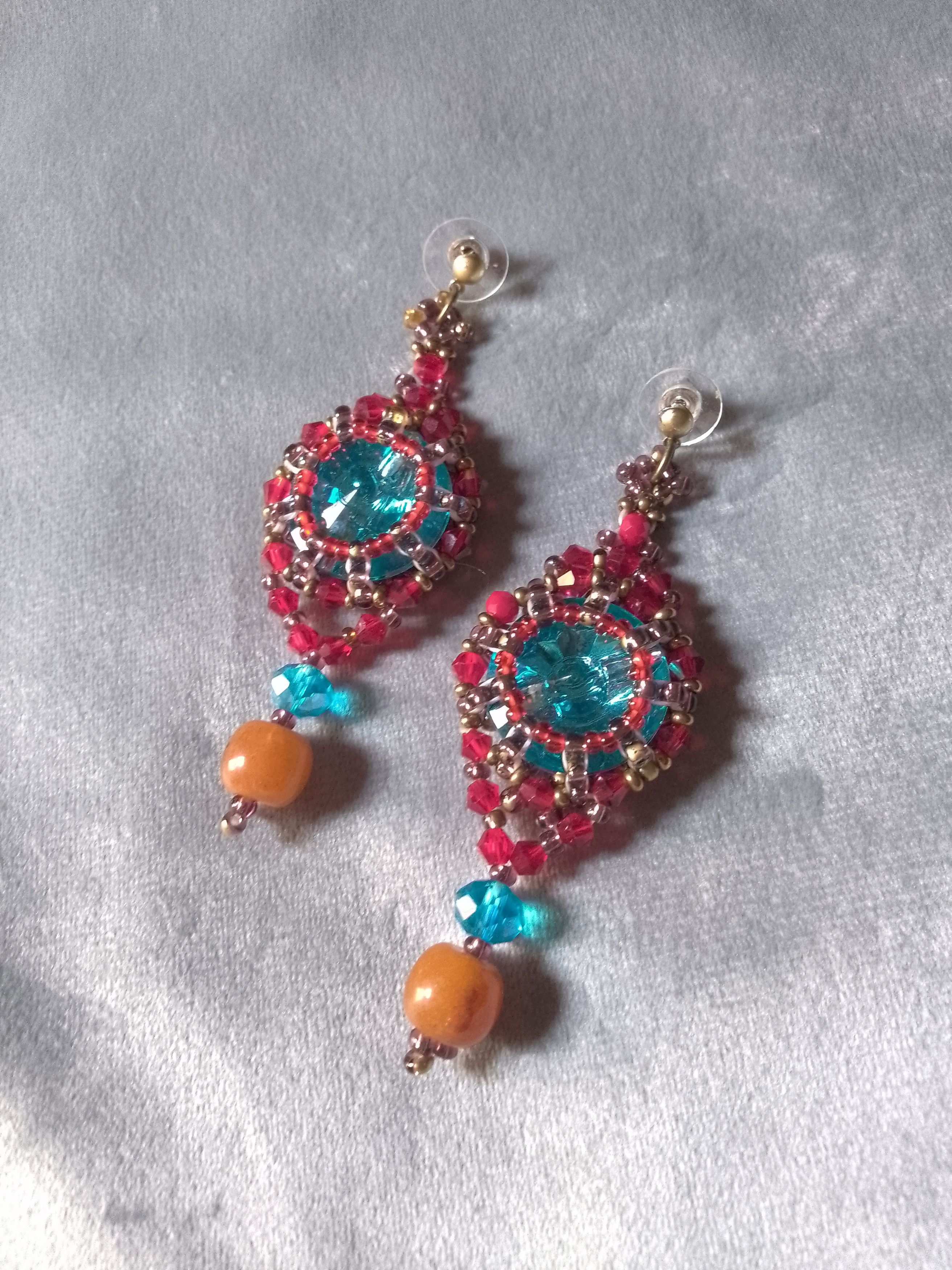 Handmade Earrings dangle Naturale carnelian stone + blue zircons Size ONE SIZE - 5 Thumbnail