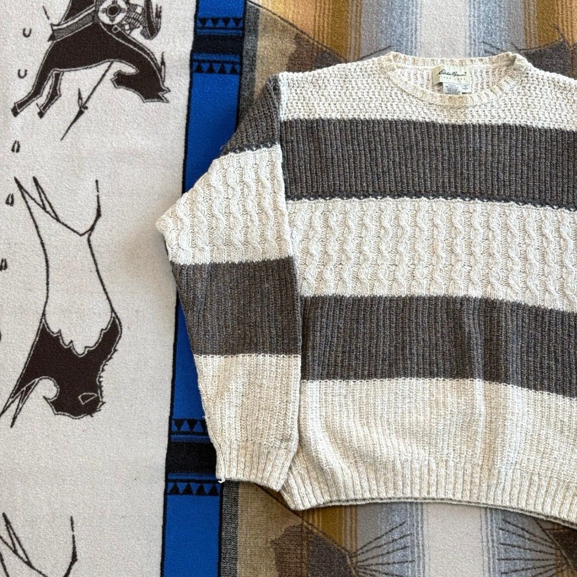 Eddie Bauer VINTAGE Eddie Bauer Pullover Knit Sweater Men’s Size S Beige Striped 90s Fisherman Casual Size US S / EU 44-46 / 1 - 5 Thumbnail