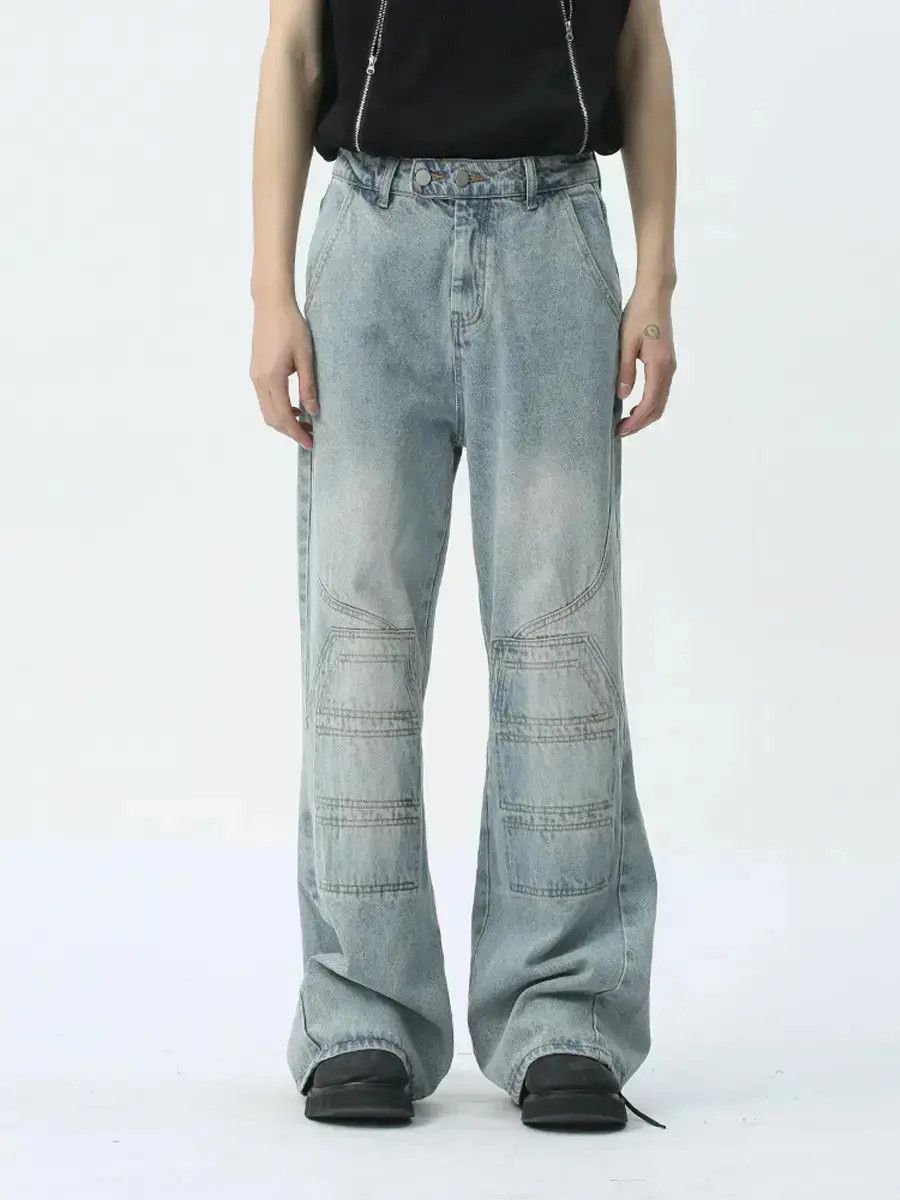 Japanese Brand Retro patchwork straight leg jeans Size US 32 / EU 48 - 3 Thumbnail