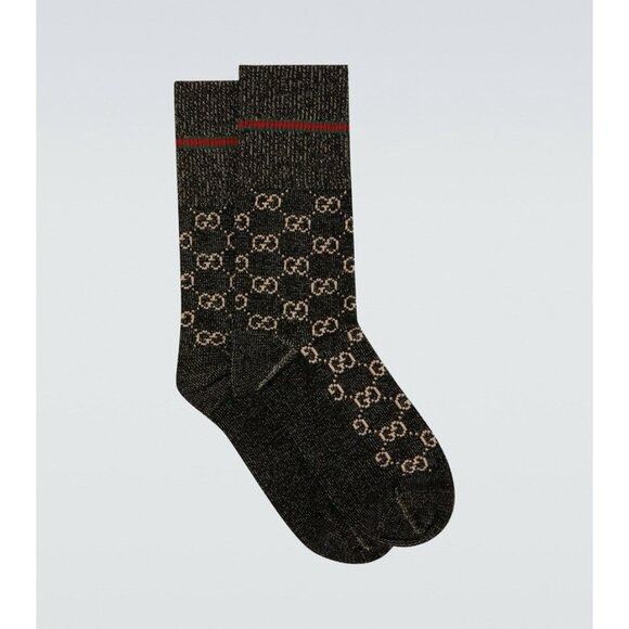 Gucci NWT GUCCI SOCKS Black GG LOGO Wool Sz M Web Size ONE SIZE - 1 Thumbnail