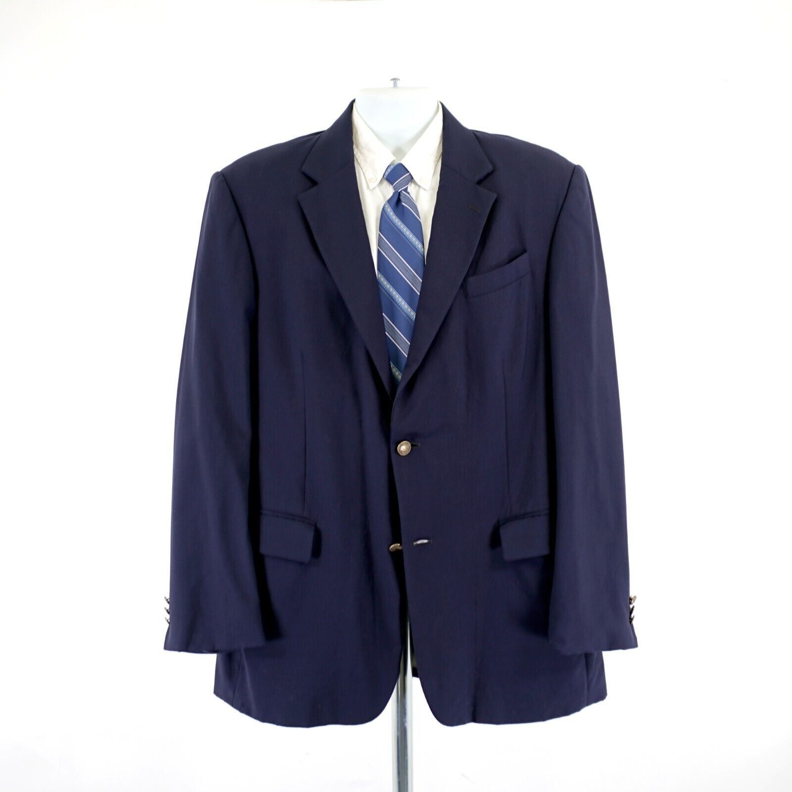 Oscar De La Renta Oscar De La Renta Blue Wool 2 Bronze Button Blazer 42L / Sli Size 38R - 4 Thumbnail