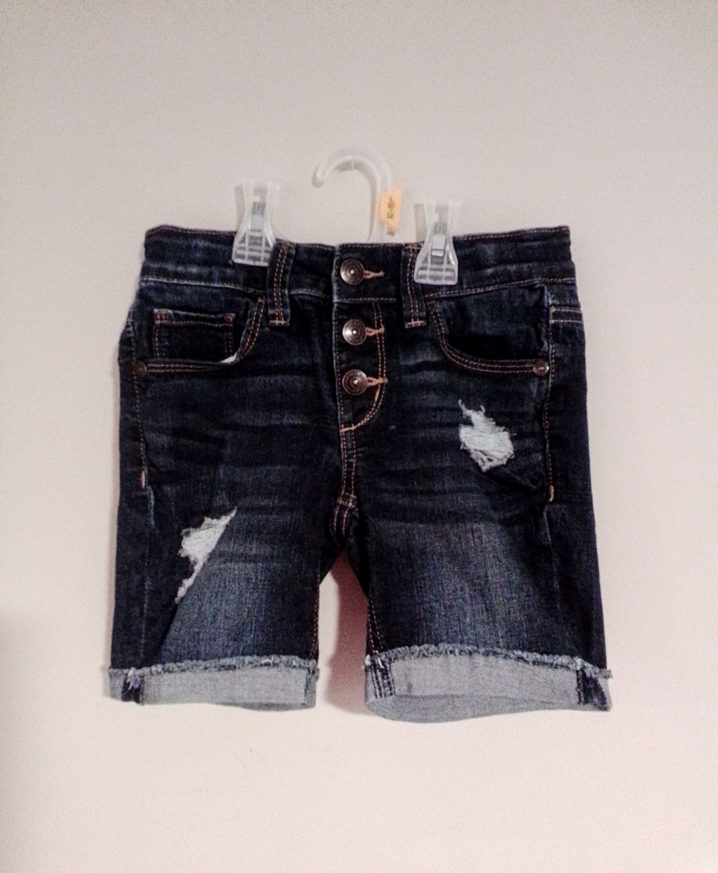 Arizona Jean Co. Girls Kids Dark Navy Distressed Shorts with Metal Buttons Size 30" / US 8 / IT 44 - 2 Thumbnail