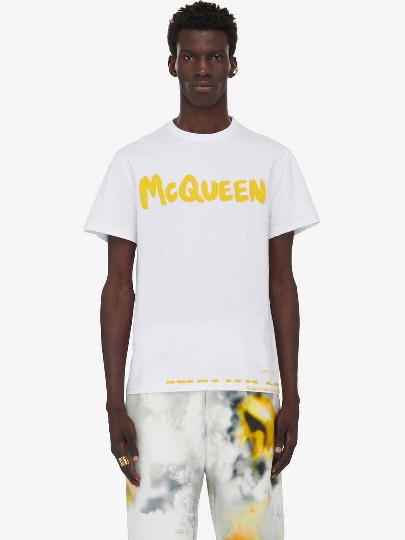 Alexander McQueen o1w1db10725 McQueen Graffiti T-Shirt in White/Yellow Size US XXS / EU 40 - 5 Thumbnail