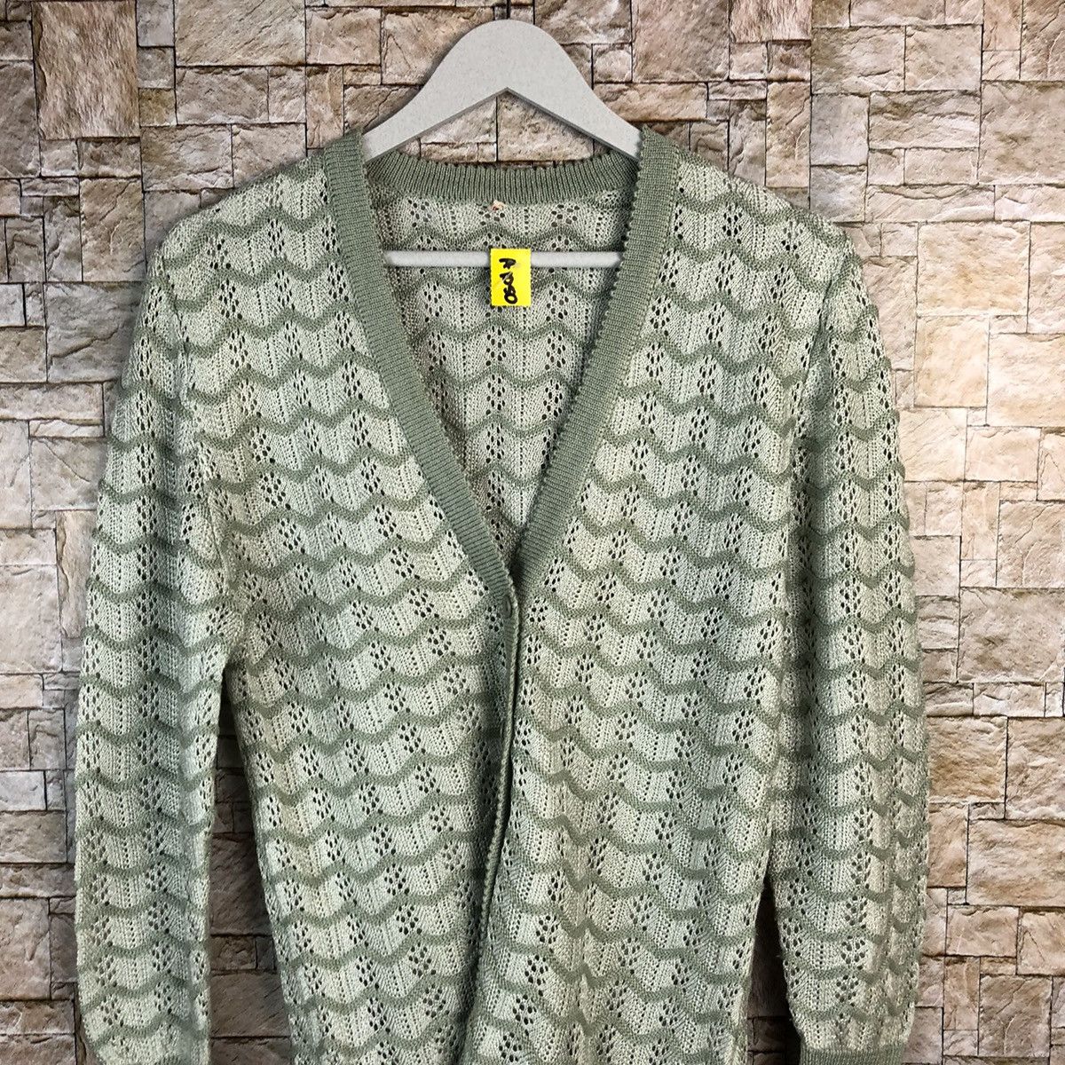 Homespun Knitwear × Japanese Brand Japan vintage Green crochet meshnet Cardigan Knitwear #A1050 Size S / US 4 / IT 40 - 5 Thumbnail