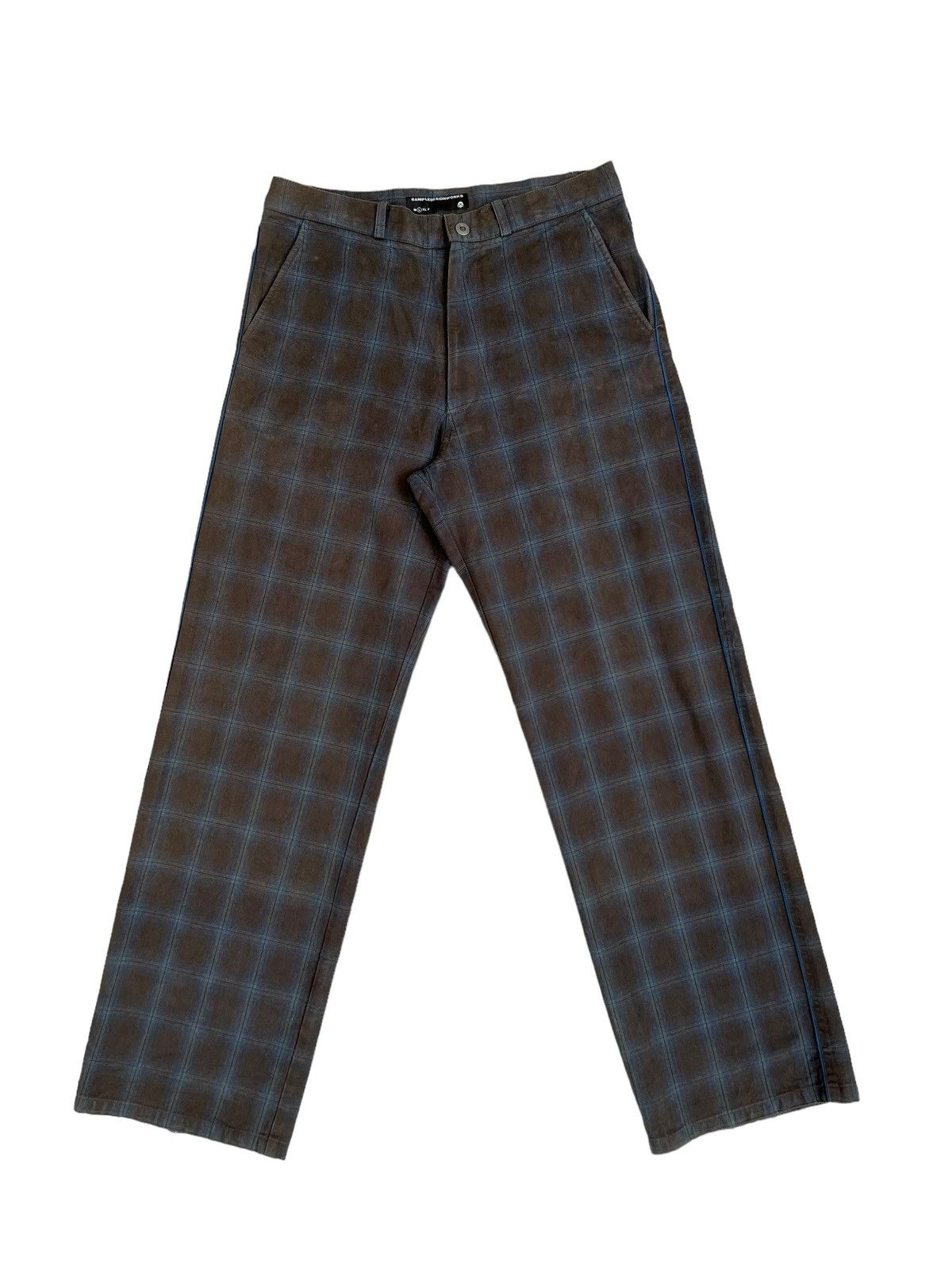 Vintage SAMPLE DESIGN WORKS Japan Shadow Plaid Cargo Trouser Pant Size US 32 / EU 48 - 1 Thumbnail