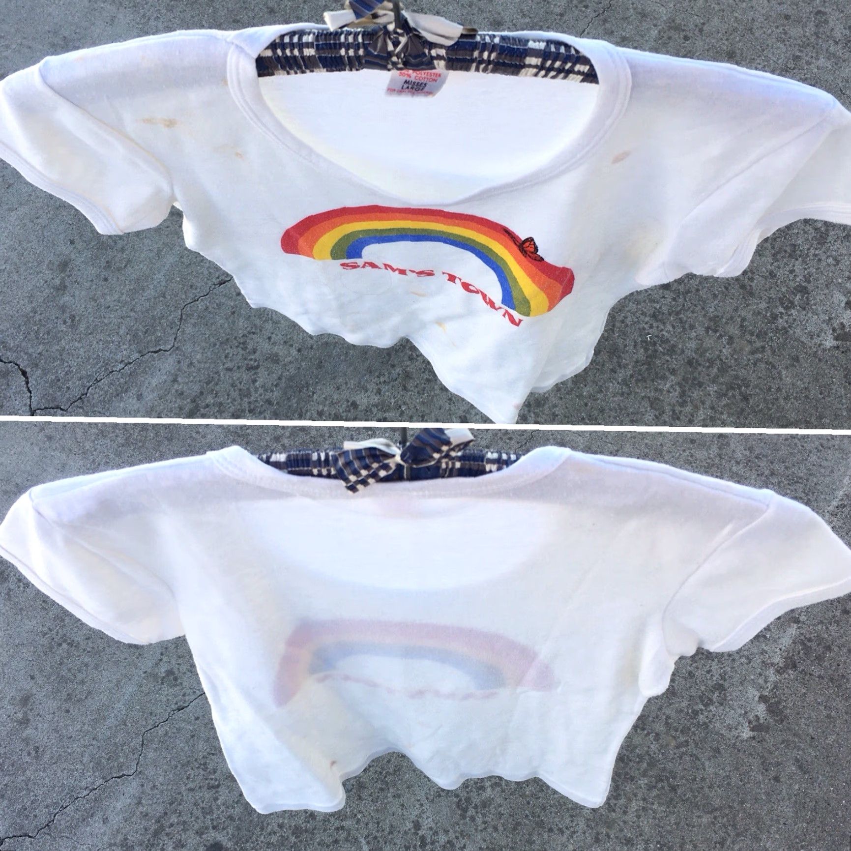 Rainbow VINTAGE SAMS TOWN Rainbow Butterfly T Shirt 70s 80s Misses Large Worn Stained Shirt Mens Women Girls Boys Size L / US 10 / IT 46 - 5 Thumbnail