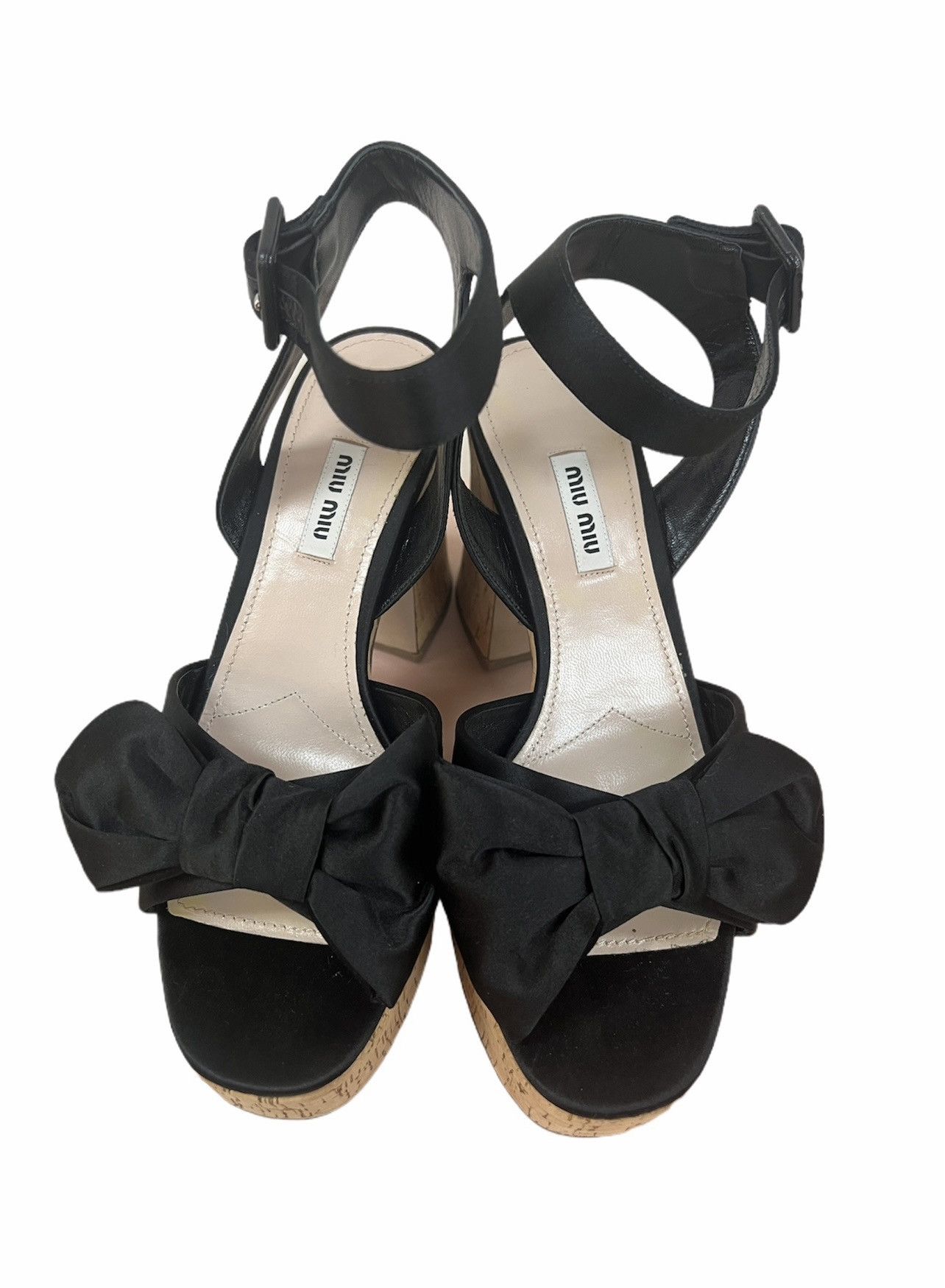 Miu Miu 🔥 Miu Miu Satin bow cork platform sandals shoes Size US 9 / IT 39 - 1 Thumbnail