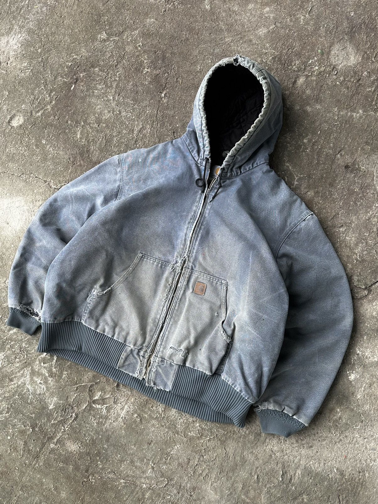 Carhartt Crazy Vintage Faded Carhartt Hooded Jacket J130 Blue/Grey Size US XXL / EU 58 / 5 - 6 Thumbnail