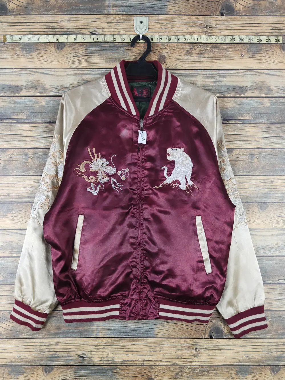 Japanese Brand DL Japan vintage Maroon Dragon tiger varsity Jackets #W1627 Size US L / EU 52-54 / 3 - 7 Thumbnail