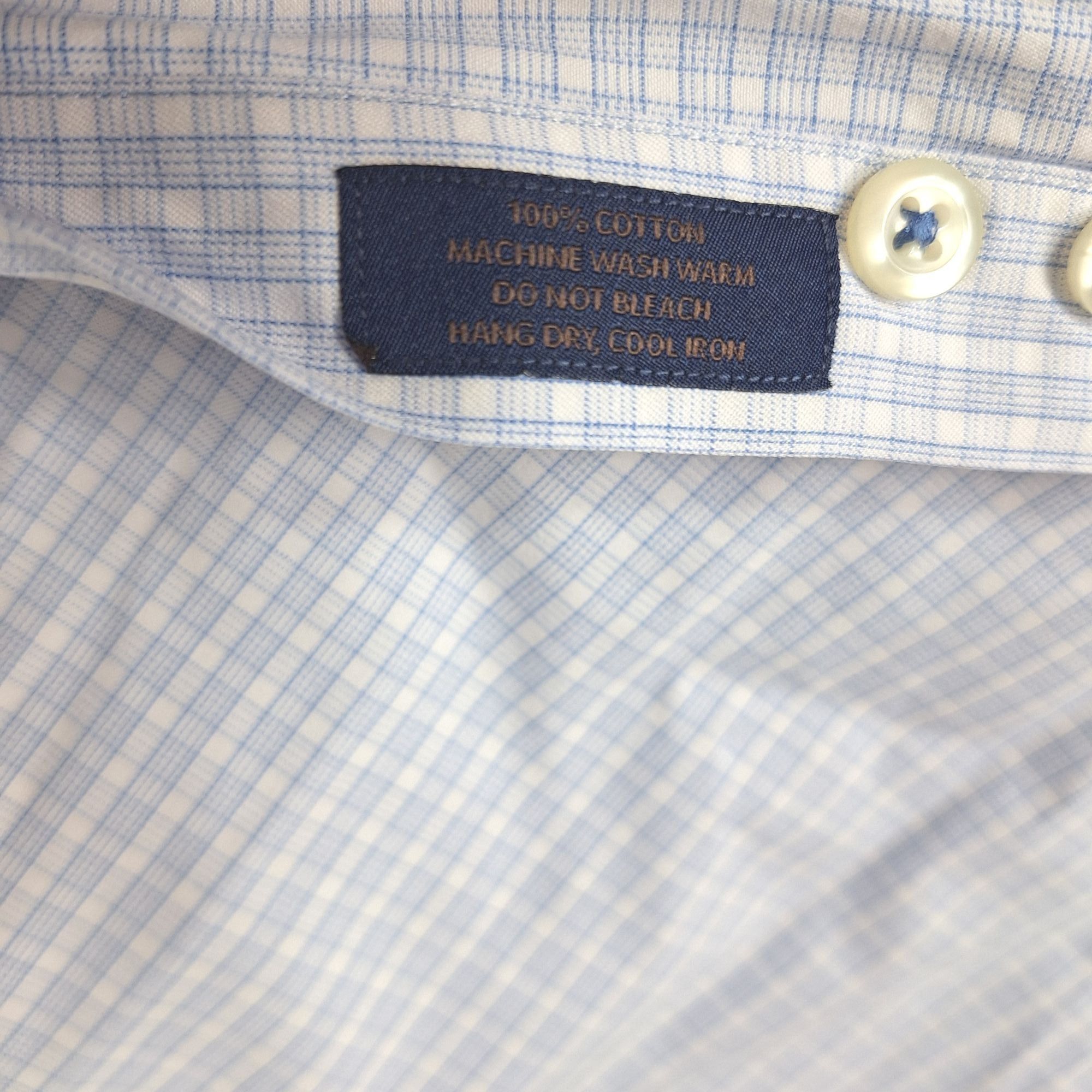 David Donahue David Donahue Dress Shirt 16 34/35 Blue White Micro Check Co Size US L / EU 52-54 / 3 - 6 Thumbnail