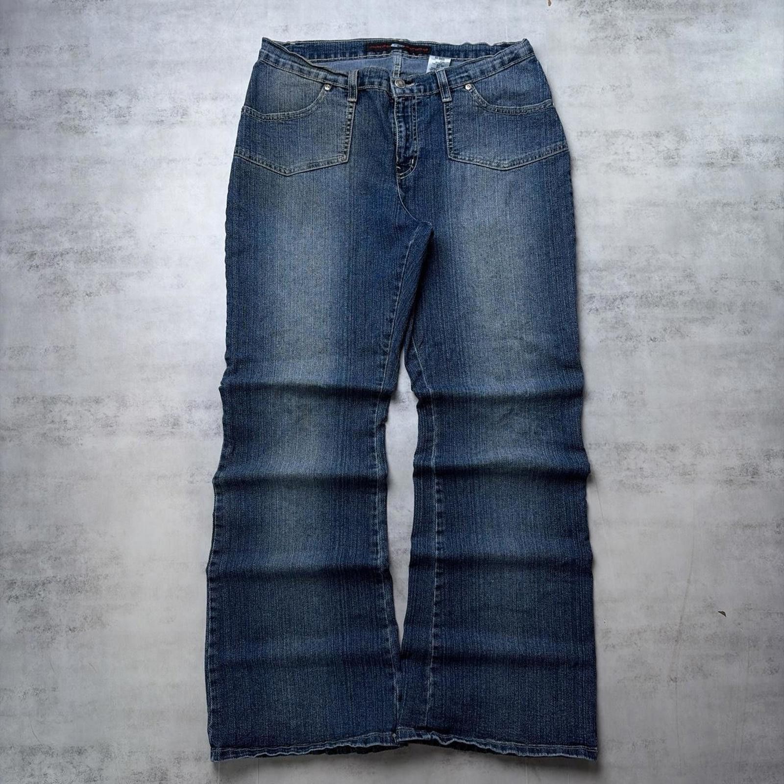 Point Zero Y2K Blue Point Zero Grunge Flared Wide Leg Denim Jeans Size 31" - 1 Thumbnail